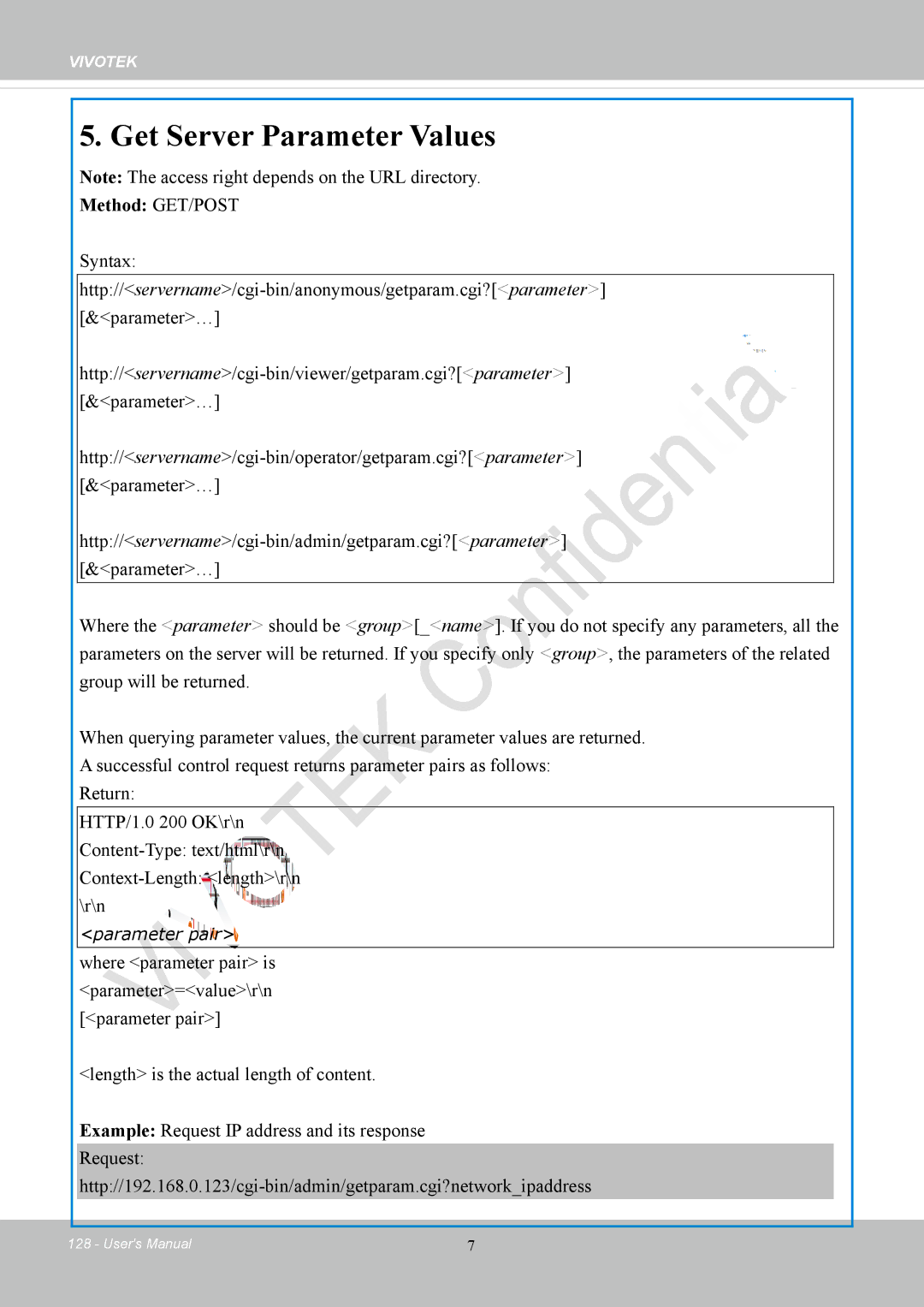 Vivotek IP8152 user manual Get Server Parameter Values 