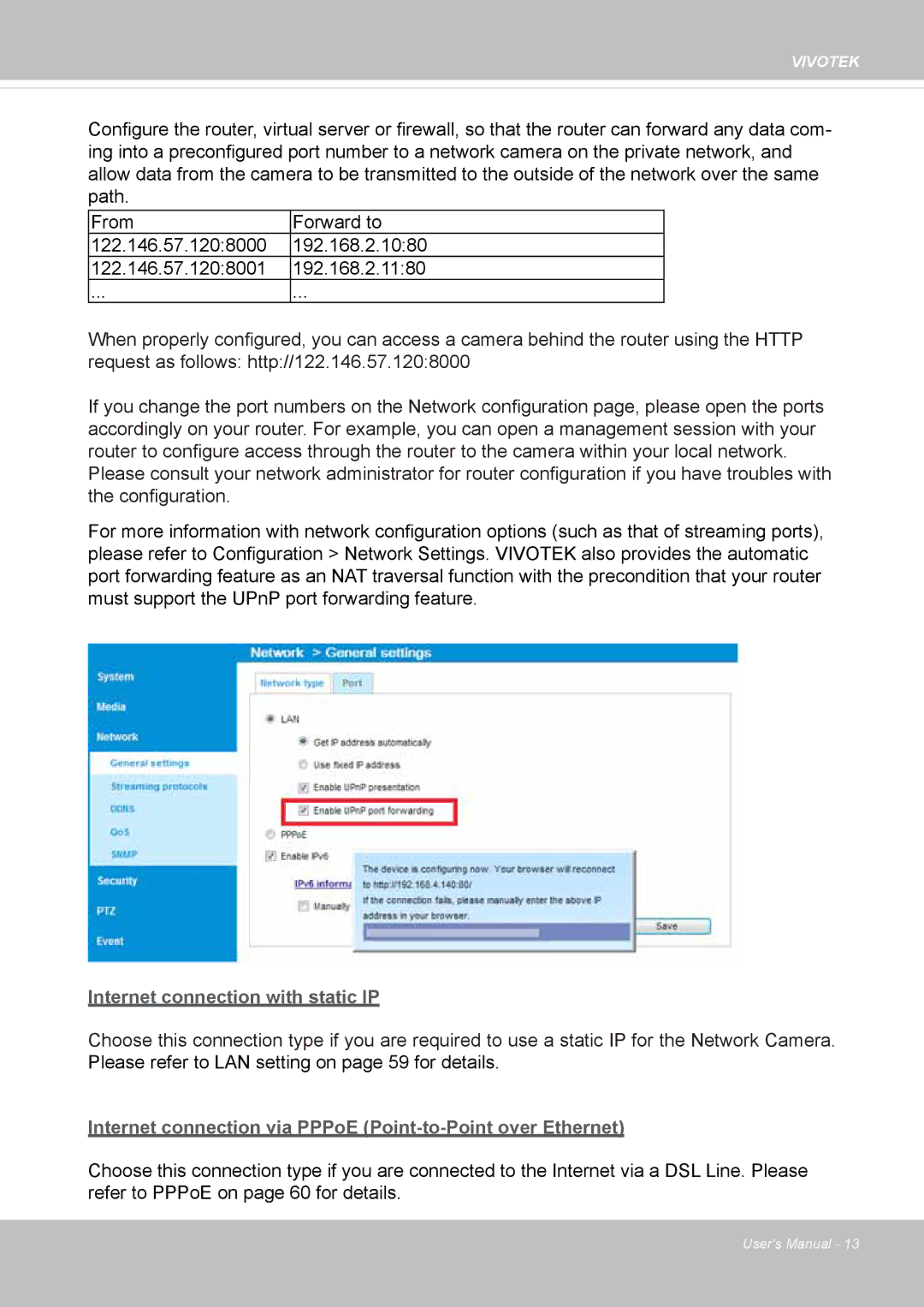 Vivotek IP8152 user manual Internet connection with static IP 