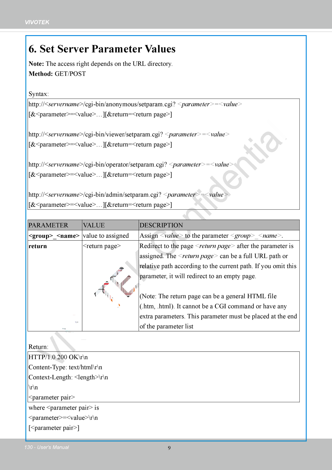 Vivotek IP8152 user manual Set Server Parameter Values, Value to assigned Assign value to the parameter groupname 