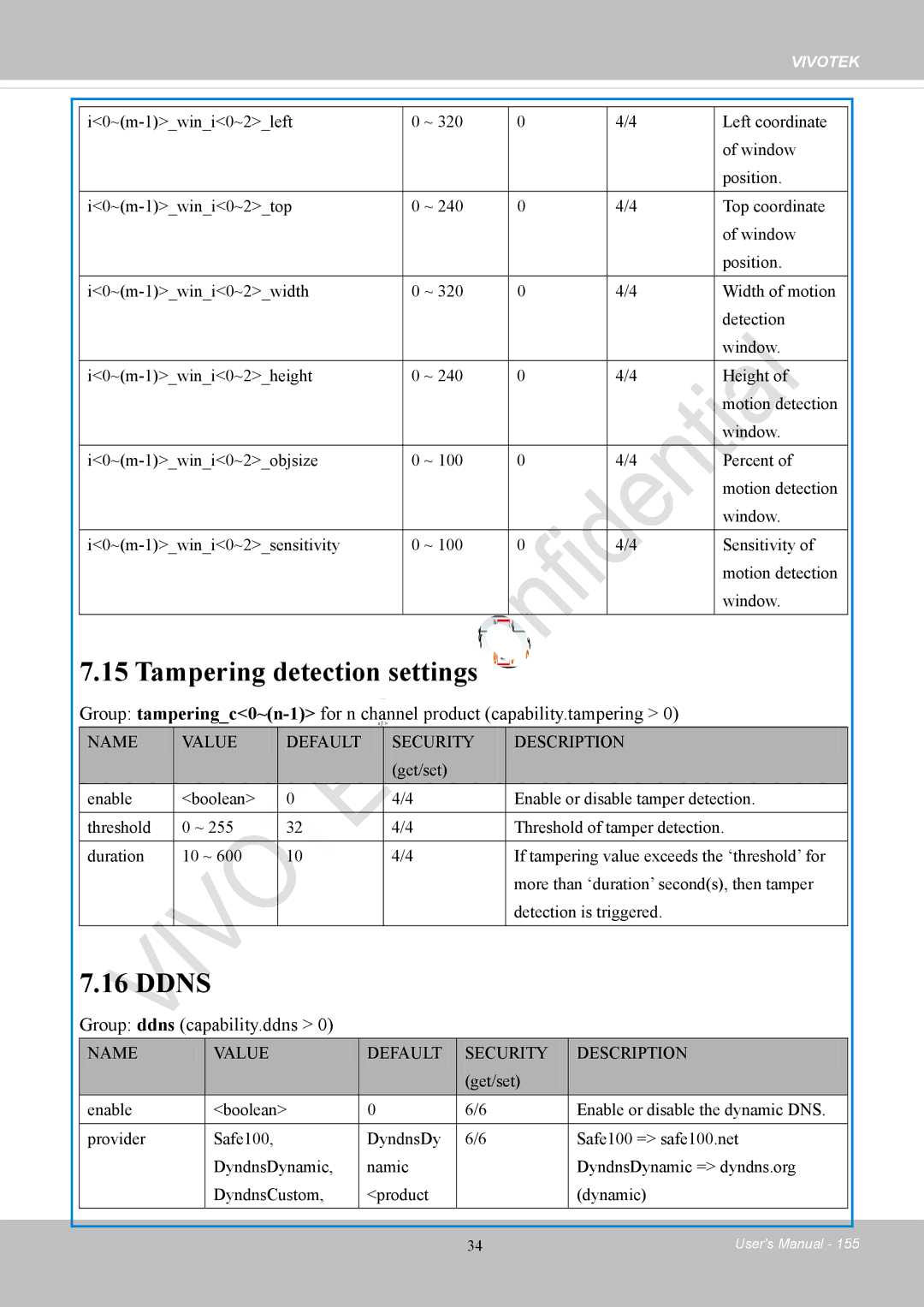 Vivotek IP8152 user manual Tampering detection settings, Ddns, Group ddns capability.ddns 