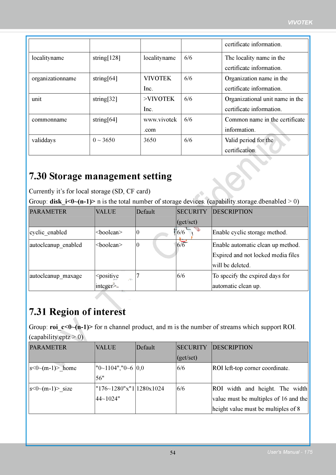 Vivotek IP8152 user manual Storage management setting, Region of interest 