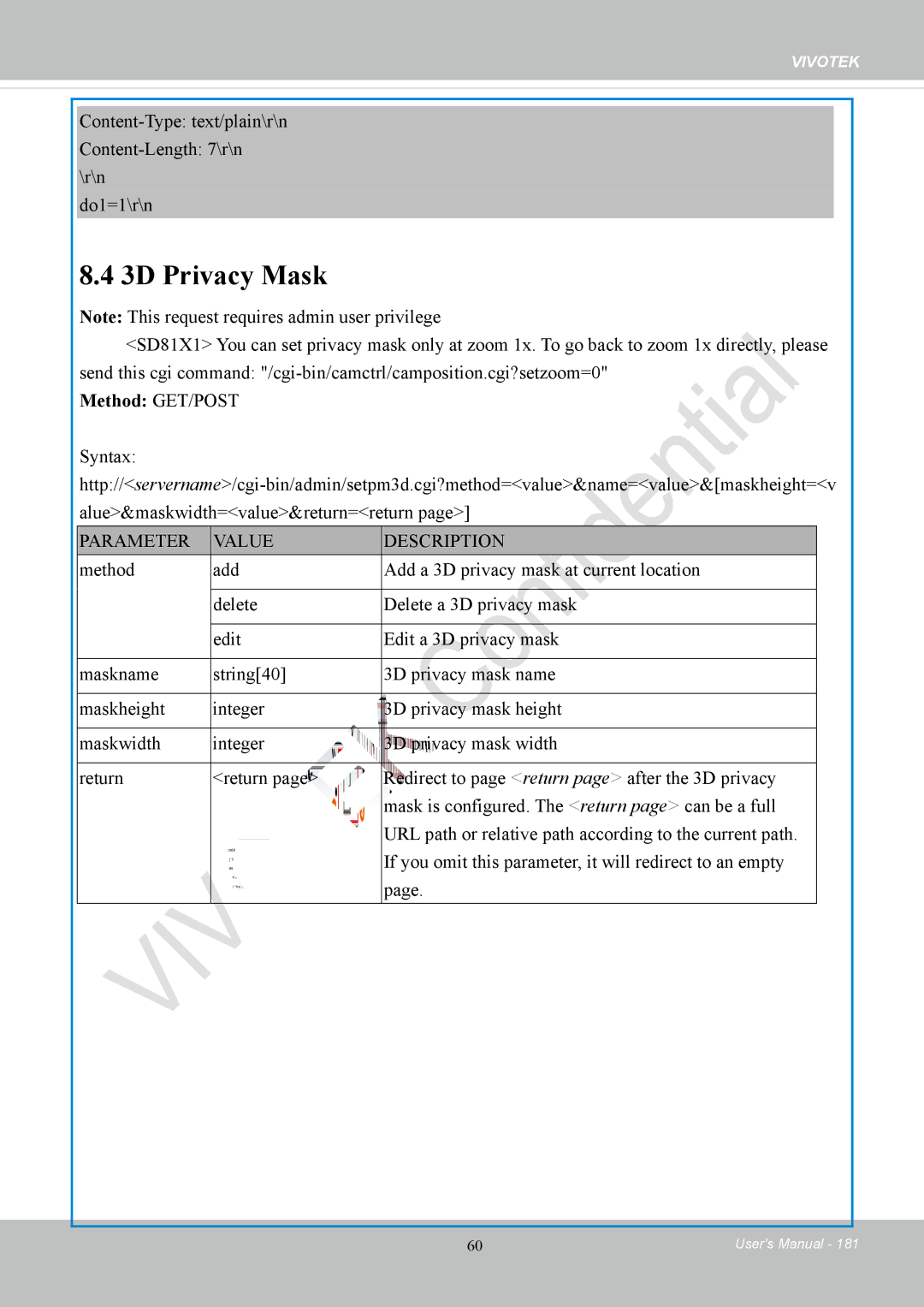 Vivotek IP8152 user manual 3D Privacy Mask 