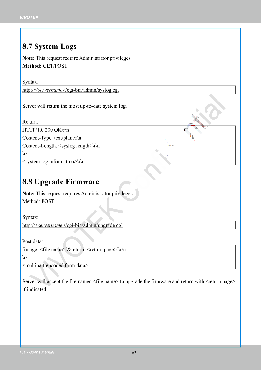 Vivotek IP8152 user manual System Logs, Upgrade Firmware 