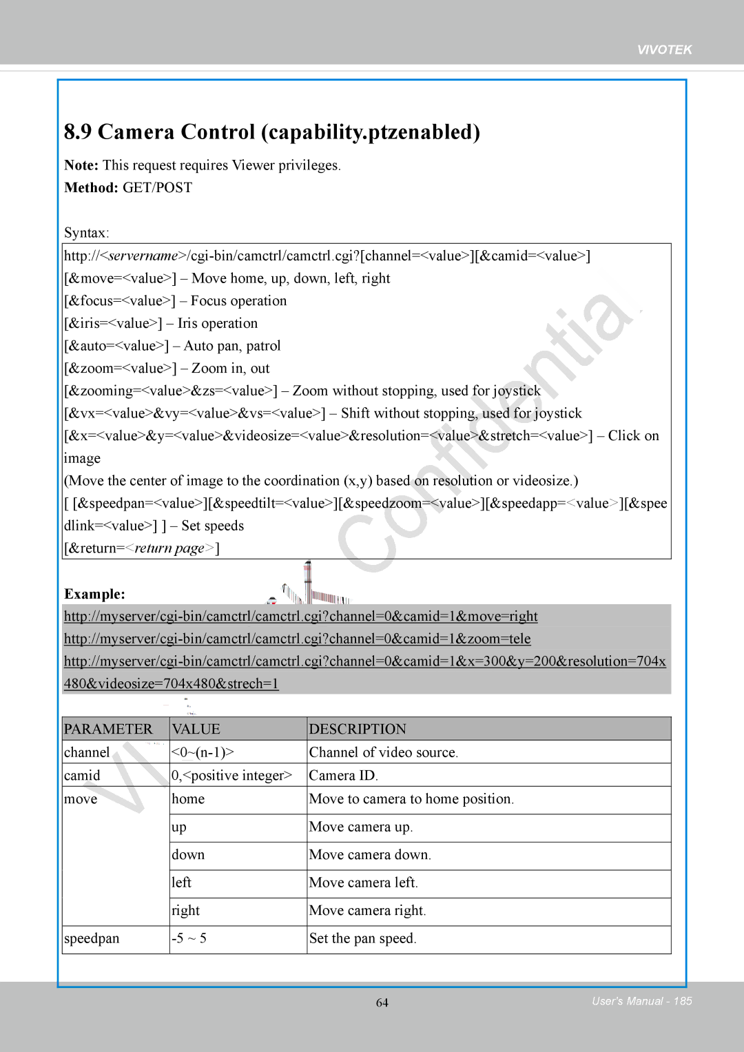 Vivotek IP8152 user manual Camera Control capability.ptzenabled, Return=return 