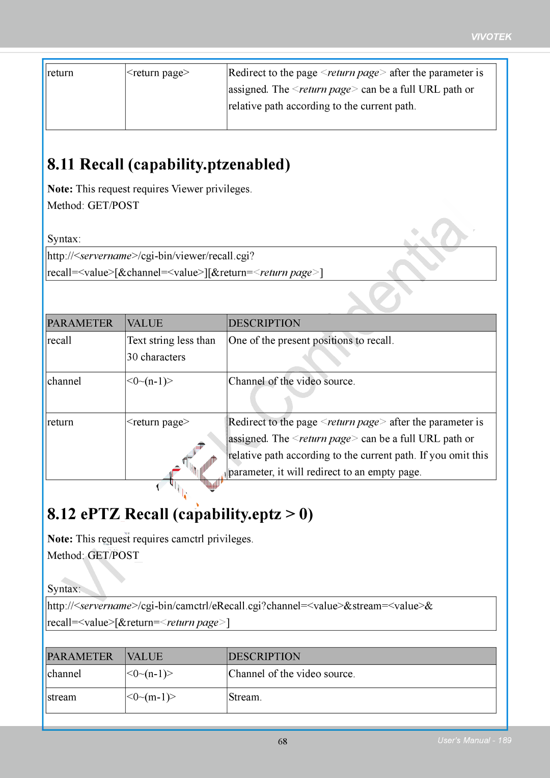 Vivotek IP8152 user manual Recall capability.ptzenabled, EPTZ Recall capability.eptz 