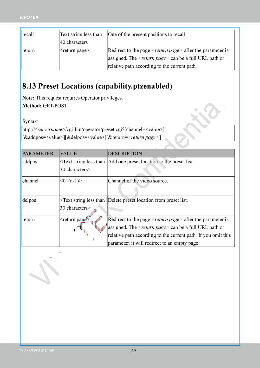 Vivotek IP8152 user manual Preset Locations capability.ptzenabled 