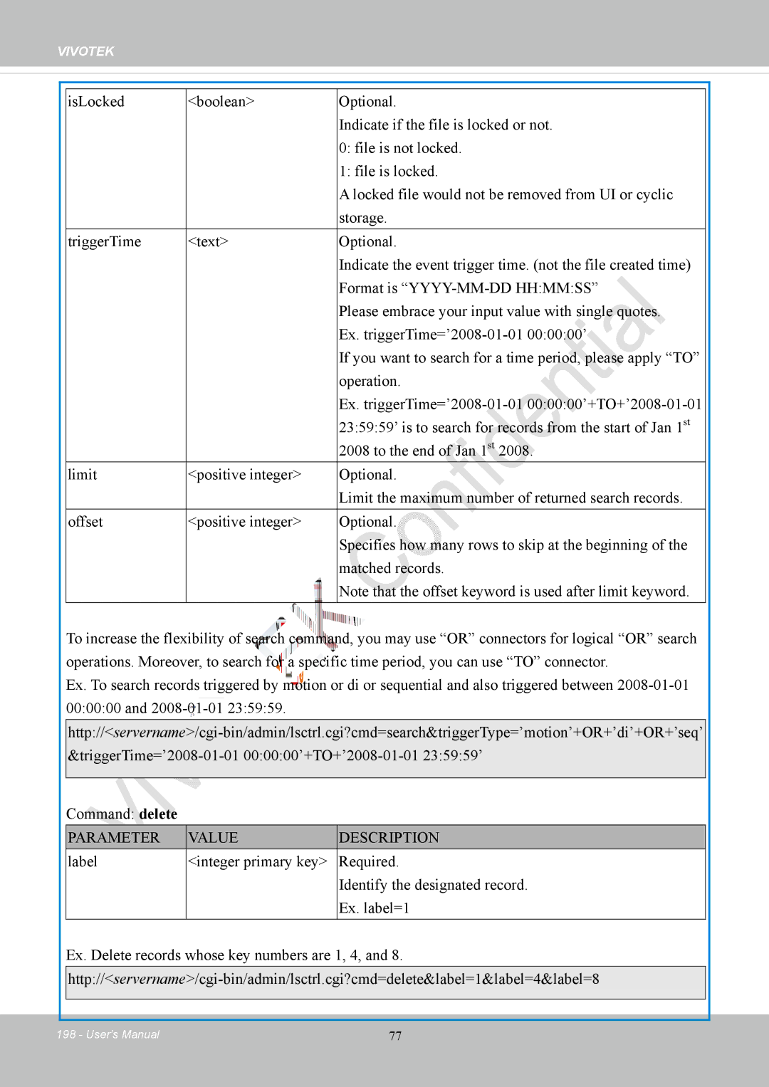 Vivotek IP8152 user manual Parameter Value Description 