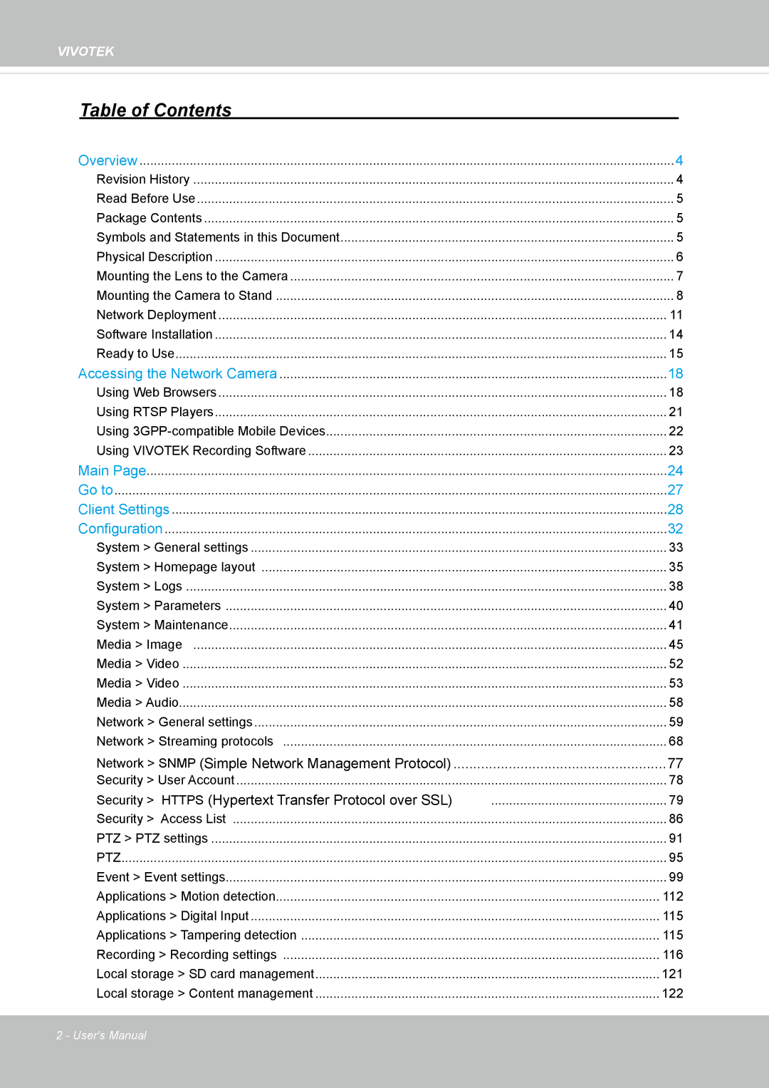 Vivotek IP8152 user manual Table of Contents 