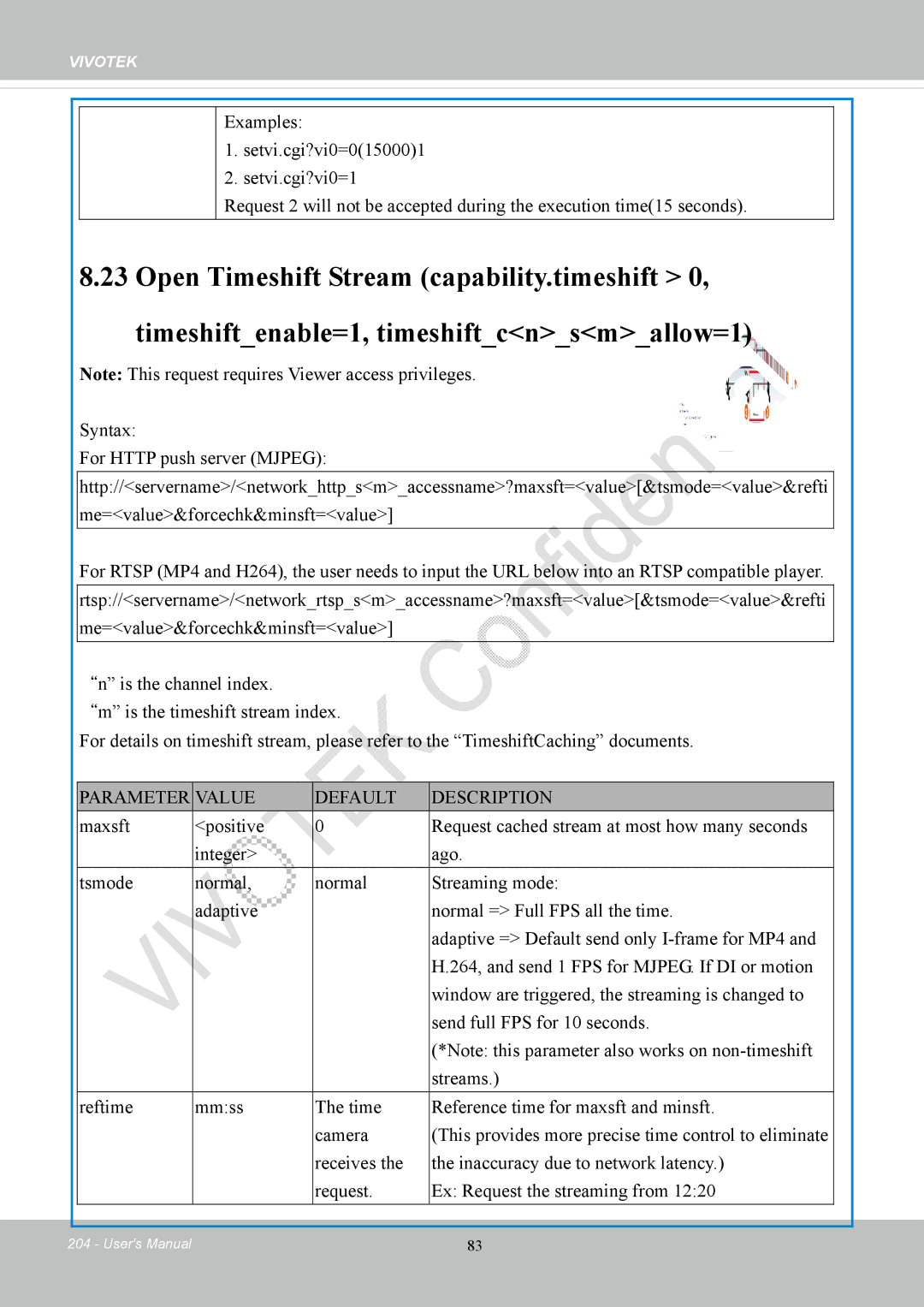 Vivotek IP8152 user manual Parameter Value Default Description 