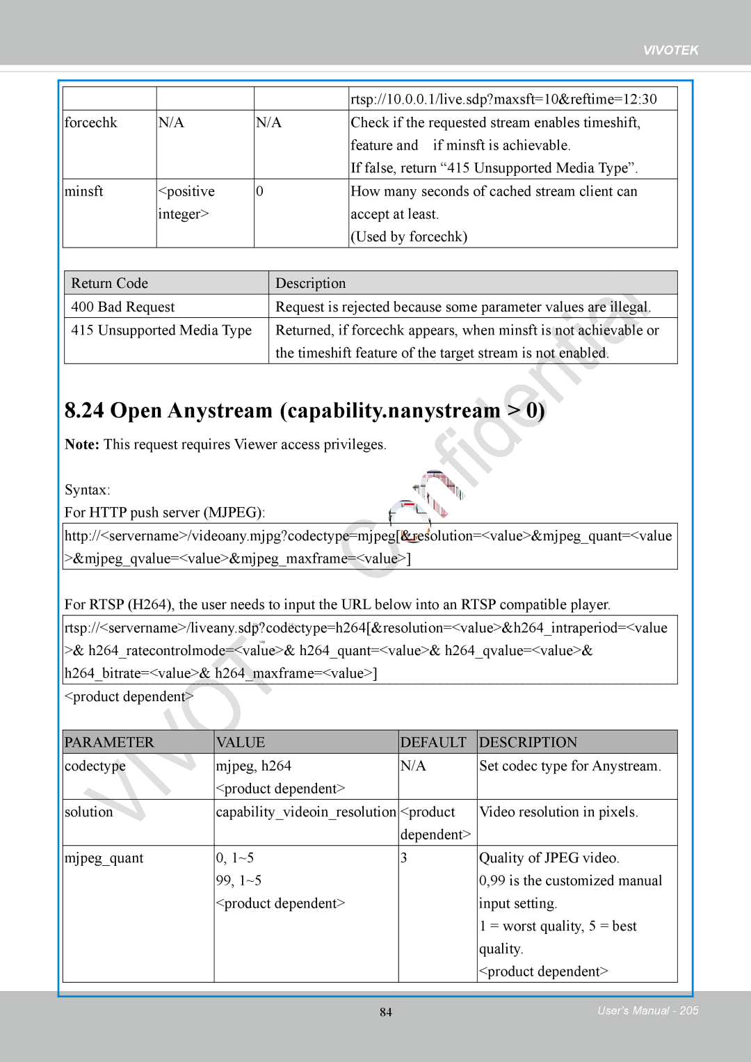 Vivotek IP8152 user manual Open Anystream capability.nanystream, Rtsp//10.0.0.1/live.sdp?maxsft=10&reftime=1230 