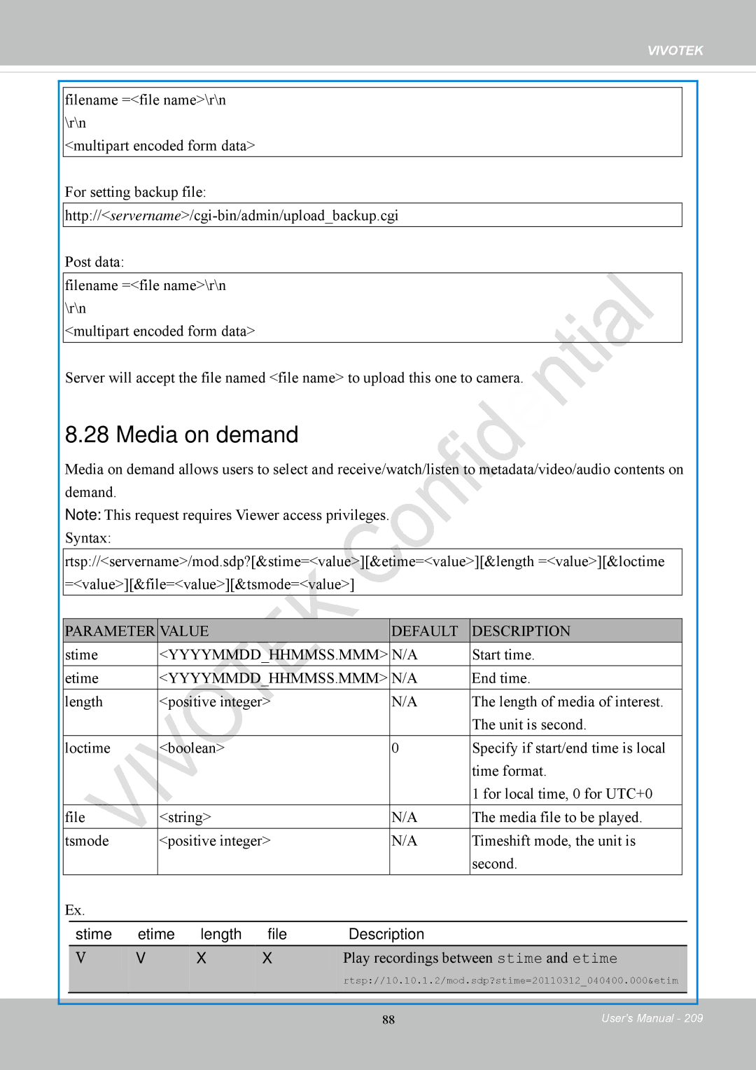 Vivotek IP8152 user manual Media on demand, Stime, Start time Etime 