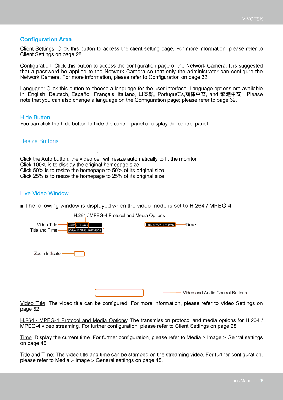 Vivotek IP8152 user manual Configuration Area, Resize Buttons 