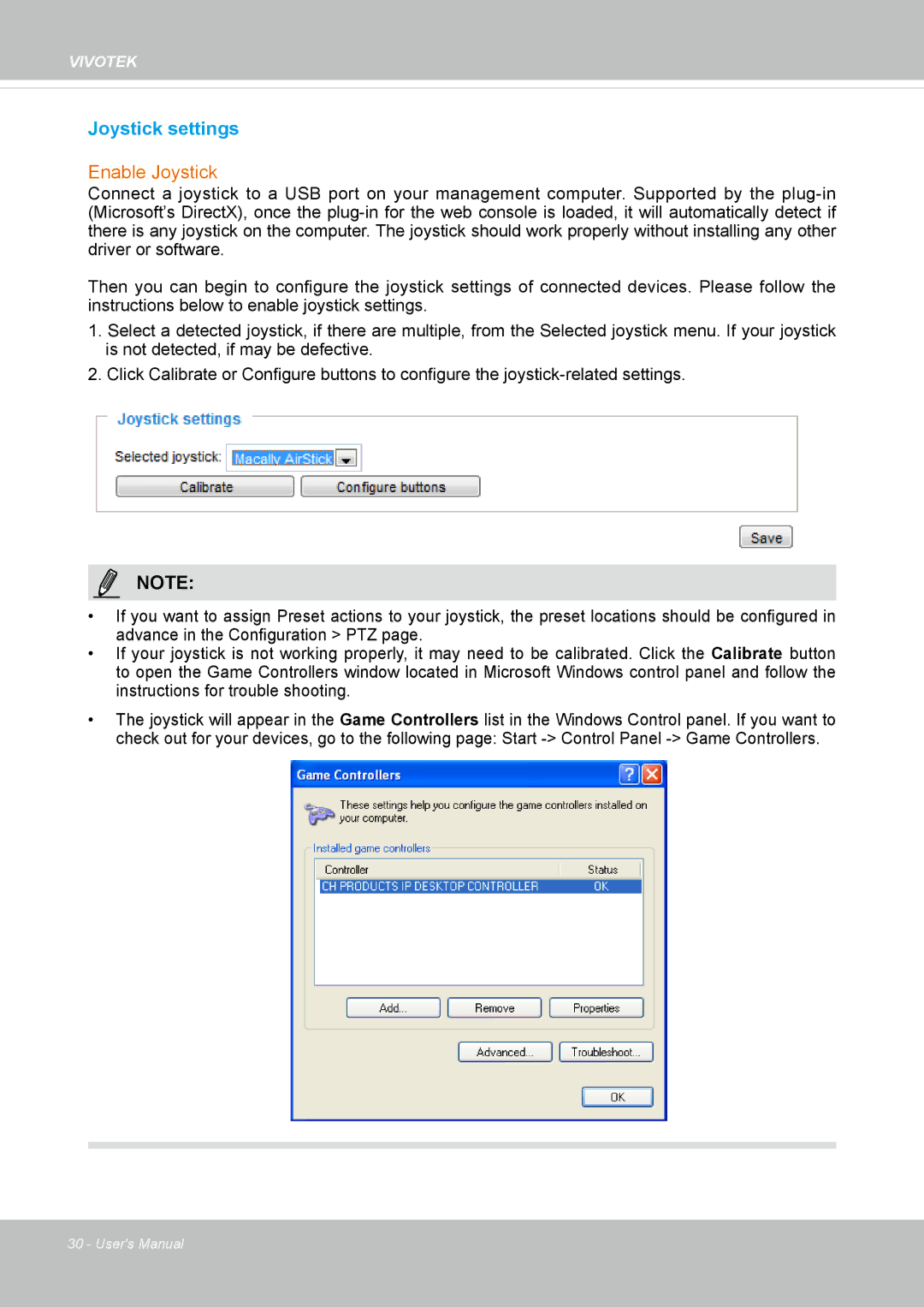 Vivotek IP8152 user manual Joystick settings 