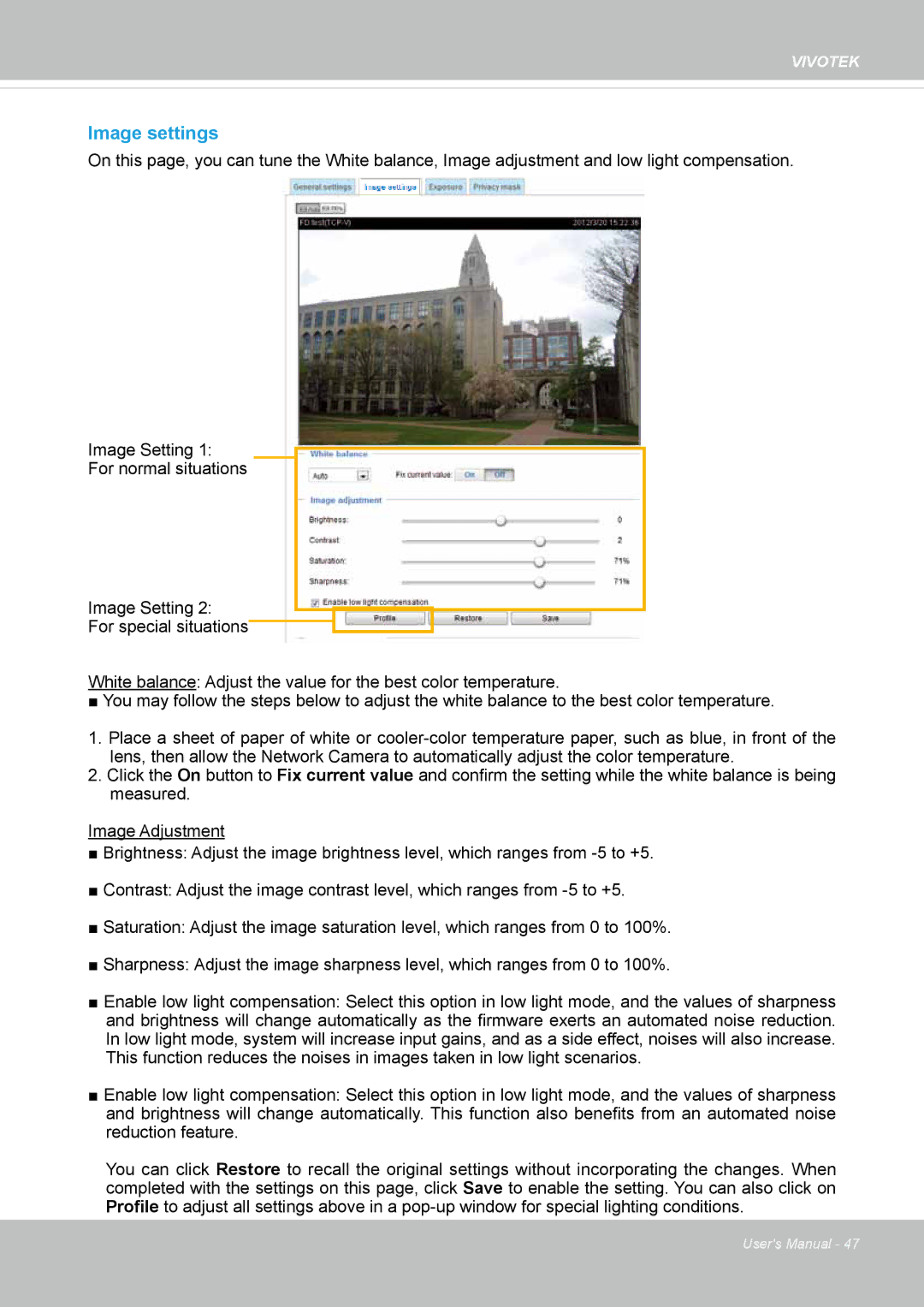 Vivotek IP8152 user manual Image settings 