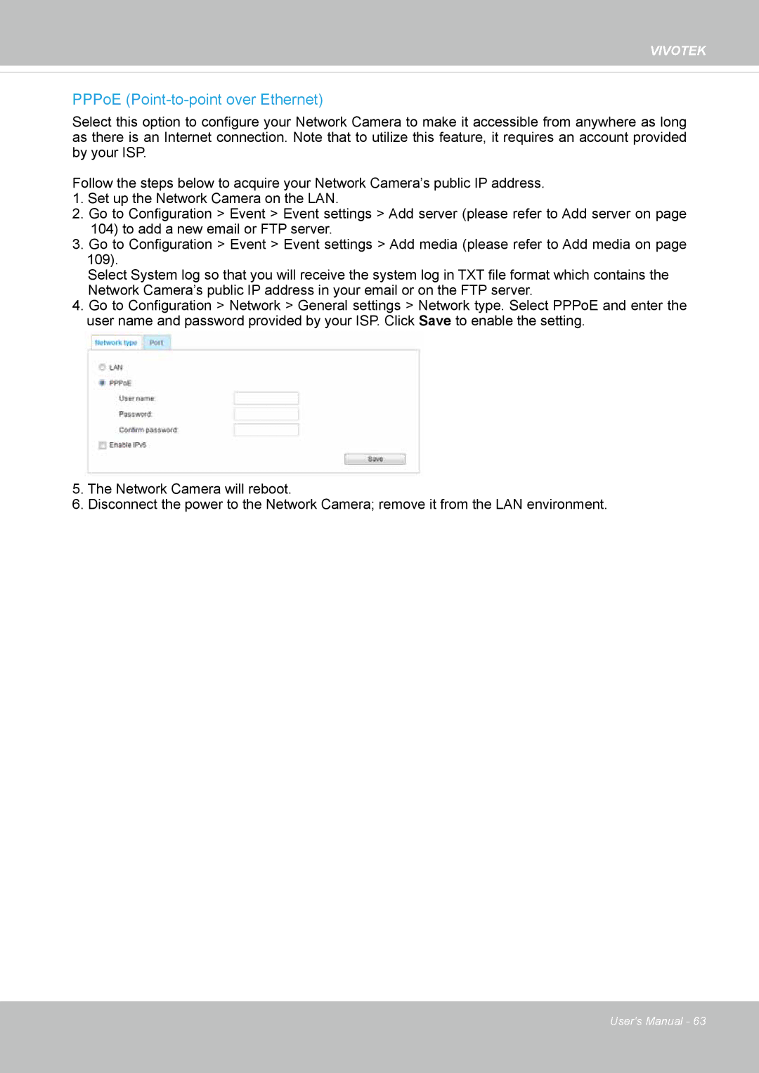 Vivotek IP8152 user manual PPPoE Point-to-point over Ethernet 