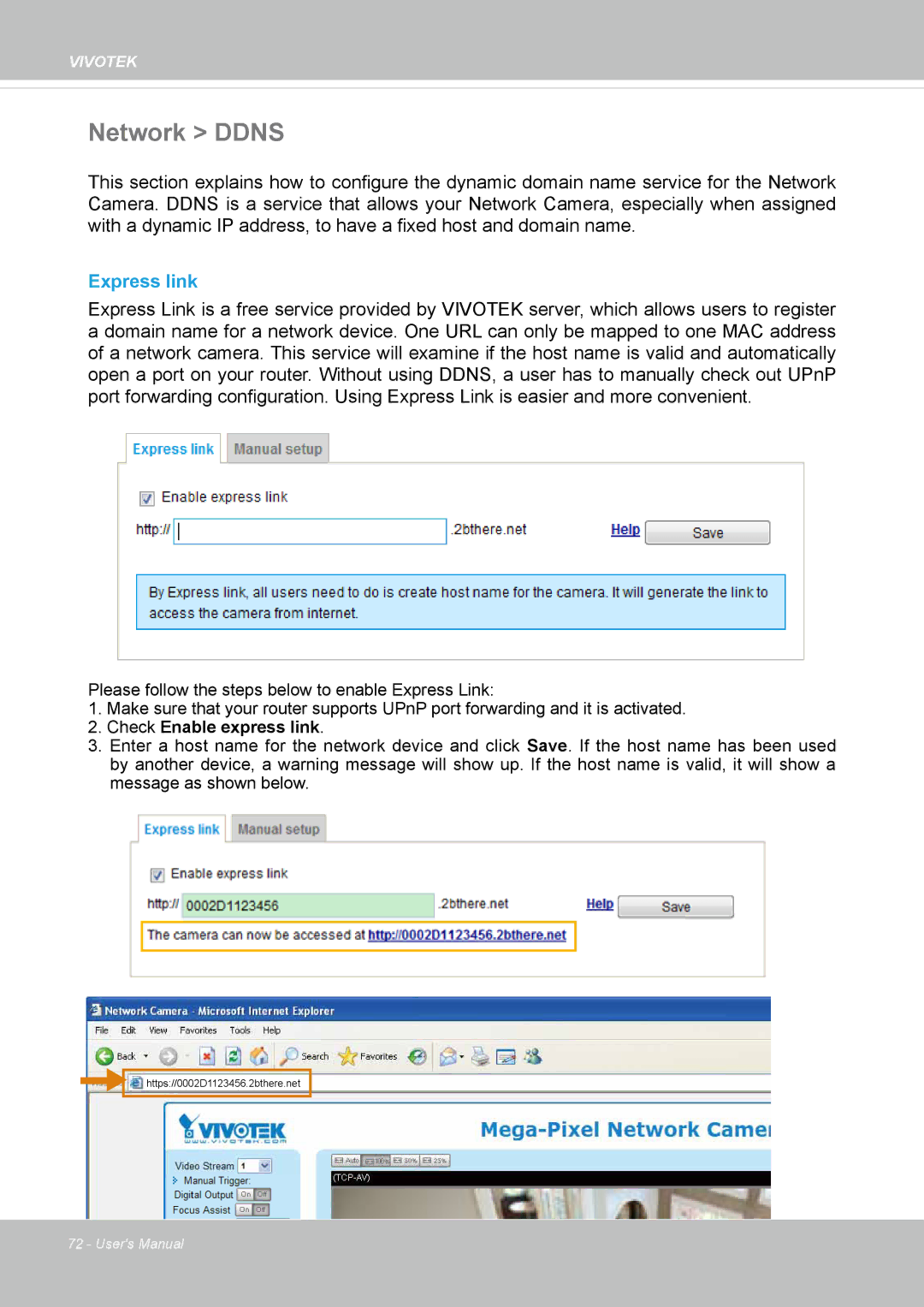 Vivotek IP8152 user manual Network Ddns, Express link 