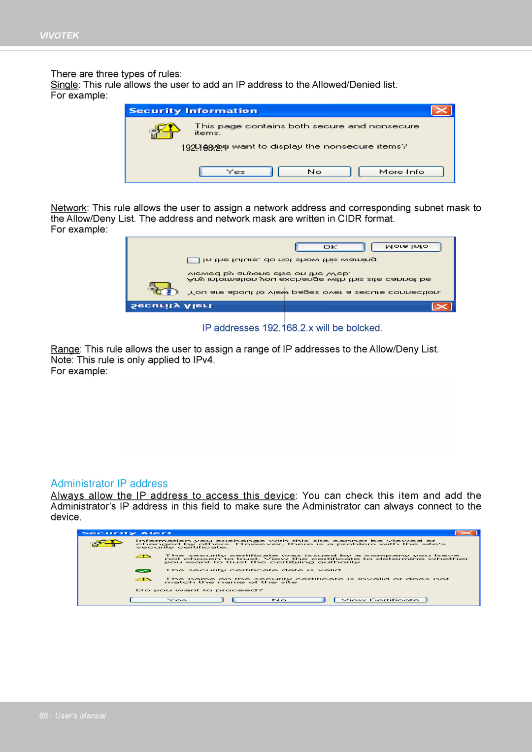 Vivotek IP8152 user manual Administrator IP address 