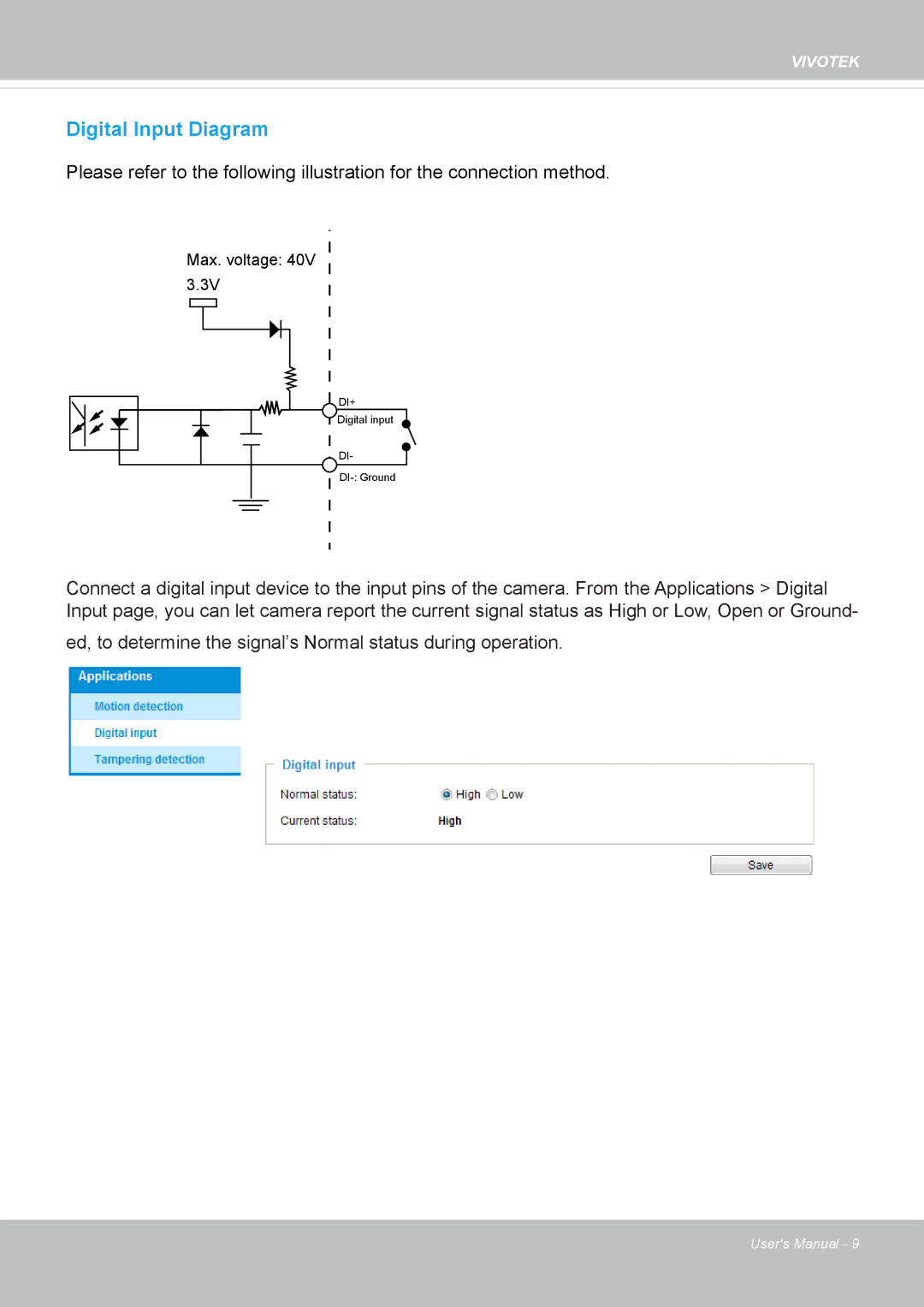 Vivotek IP8152 user manual Digital Input Diagram 