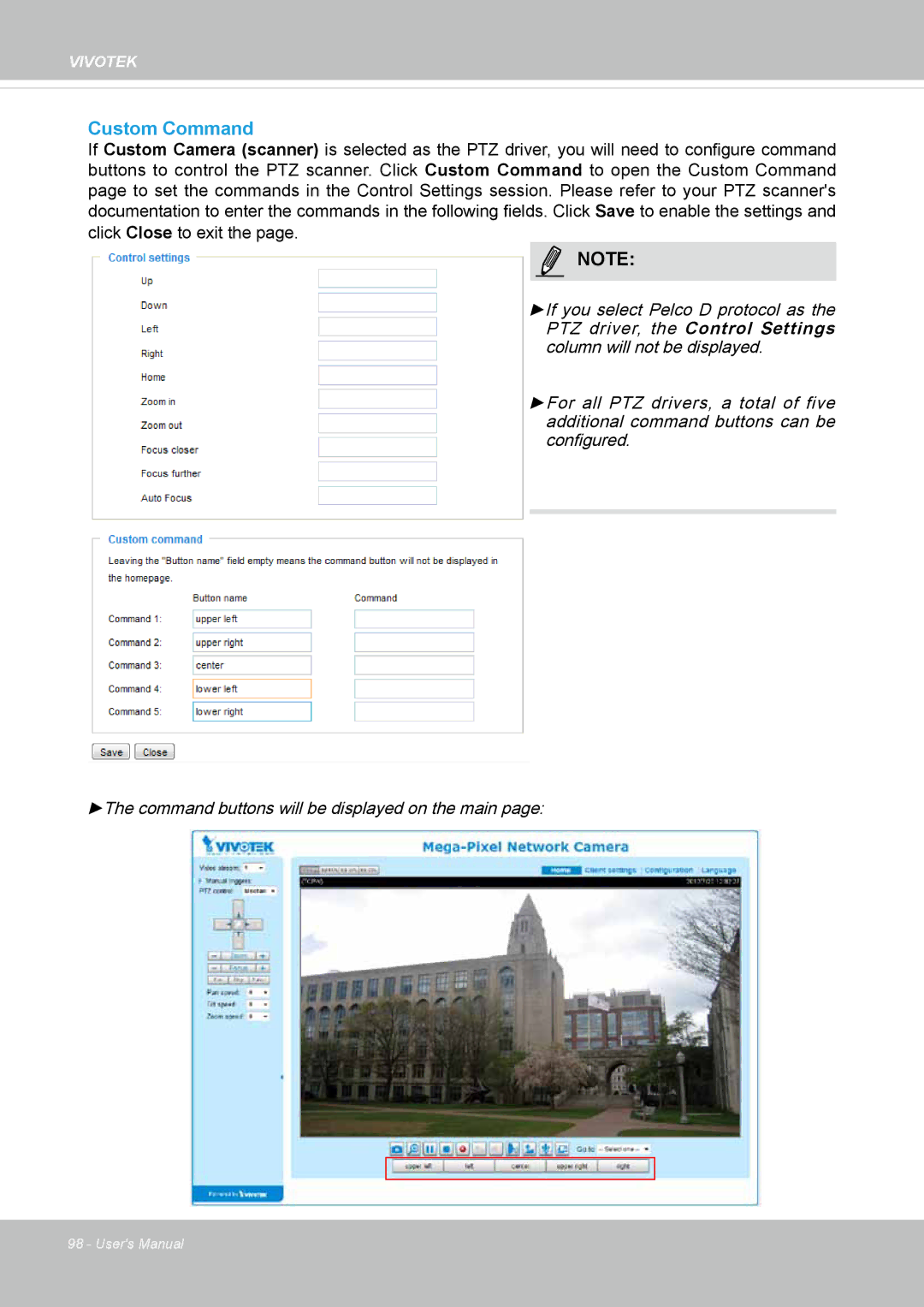 Vivotek IP8152 user manual Custom Command 