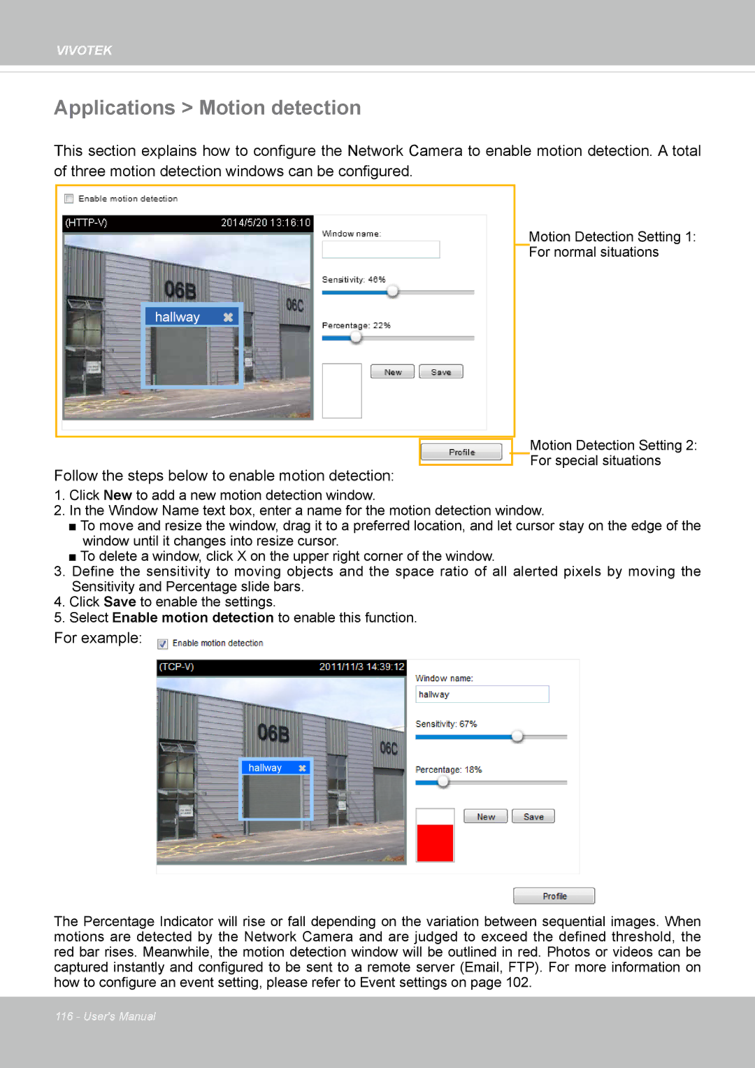 Vivotek IP8155, 65HP user manual Applications Motion detection 