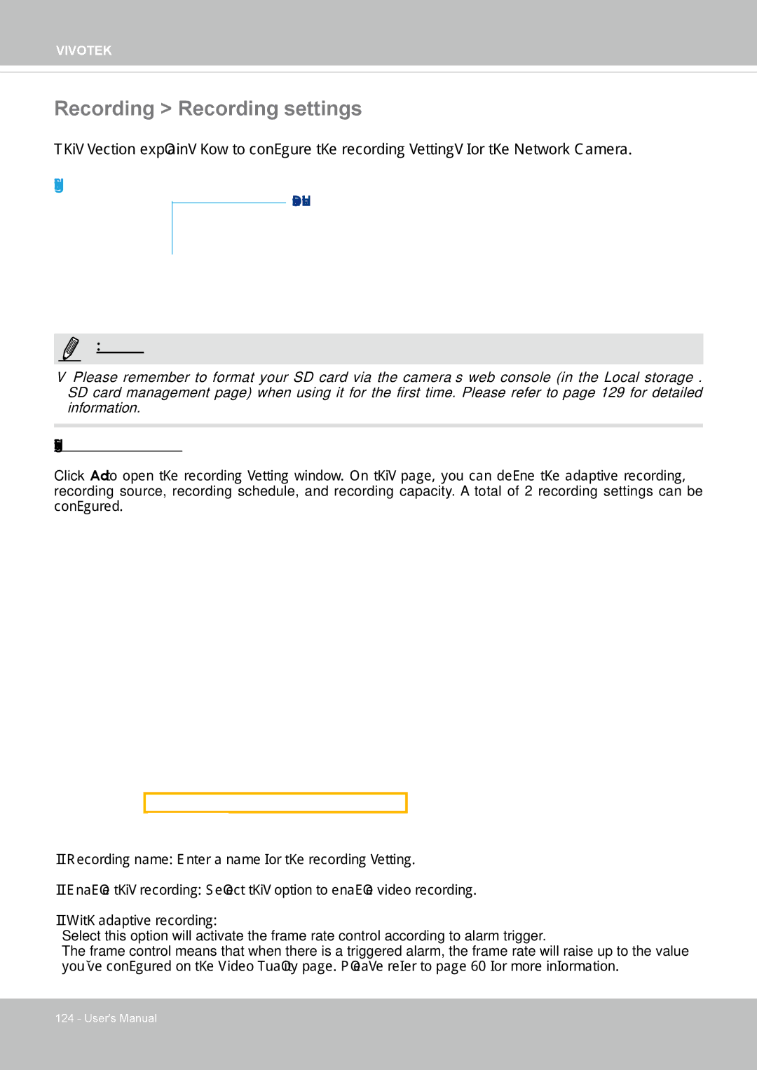 Vivotek IP8155, 65HP user manual Recording Recording settings, Recording Settings 