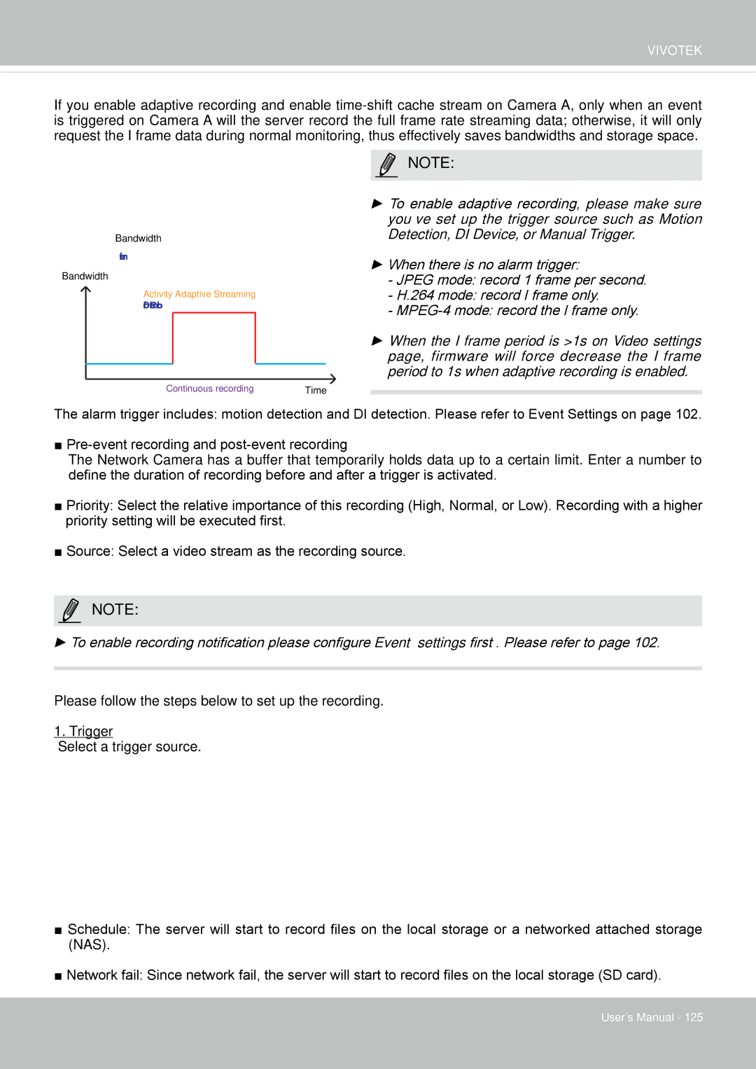 Vivotek 65HP, IP8155 user manual Continuous recording 