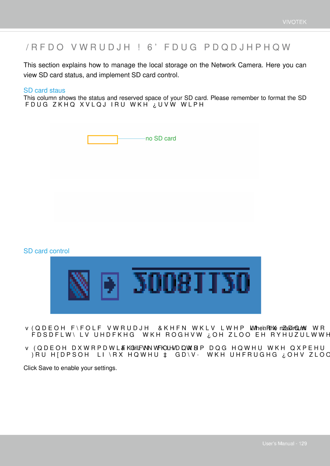 Vivotek 65HP, IP8155 user manual Local storage SD card management, SD card staus, SD card control 