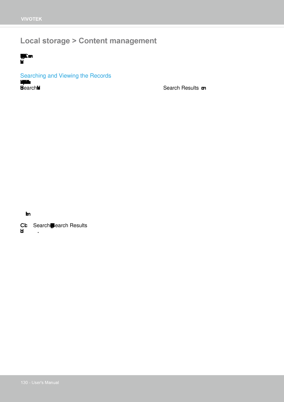 Vivotek IP8155, 65HP user manual Local storage Content management, Searching and Viewing the Records 