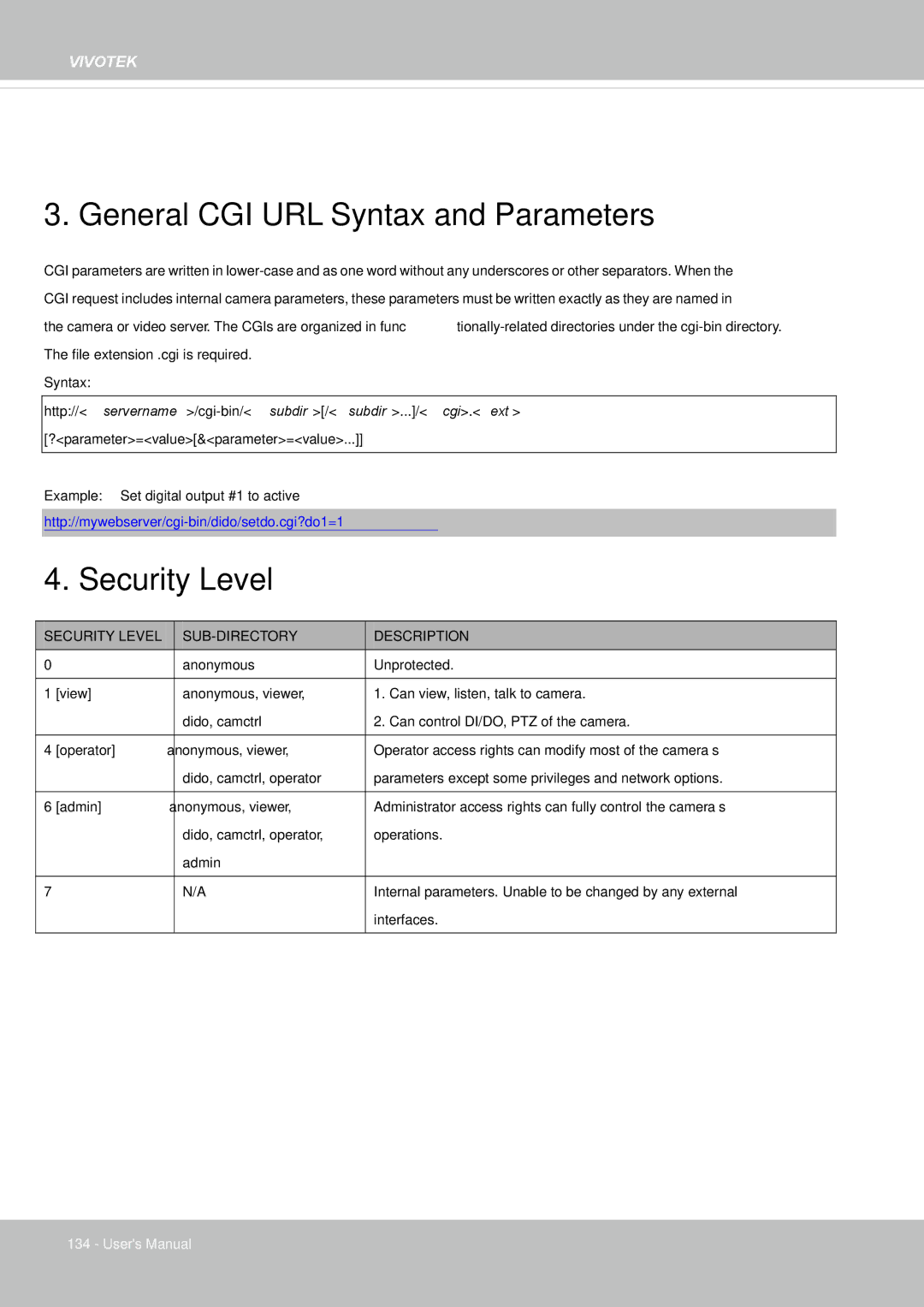 Vivotek IP8155, 65HP user manual General CGI URL Syntax and Parameters 