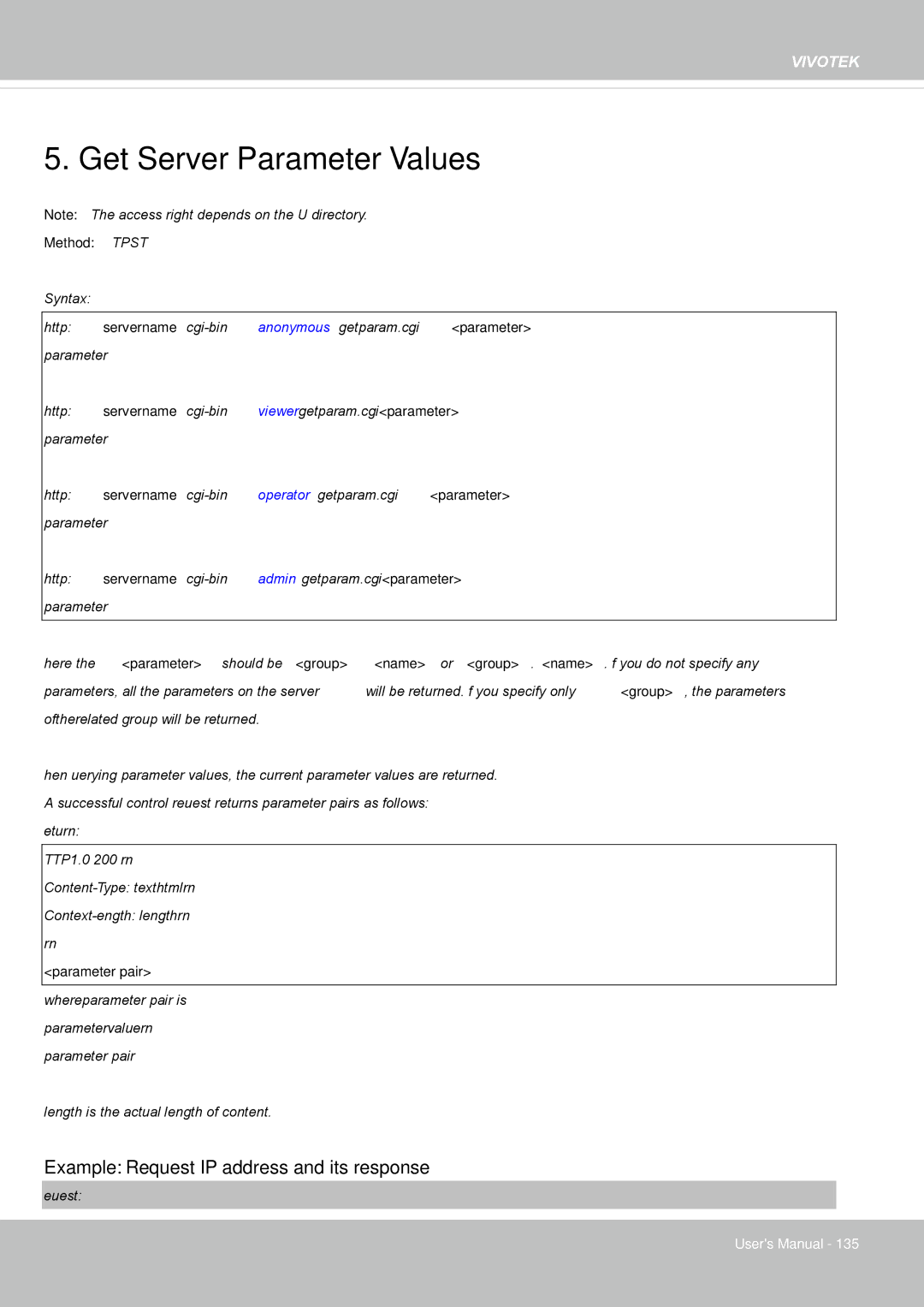 Vivotek 65HP, IP8155 user manual Get Server Parameter Values 