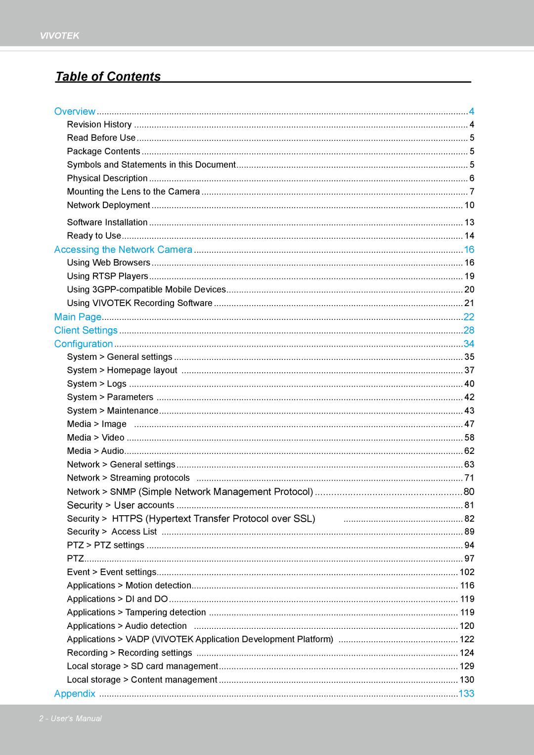 Vivotek IP8155, 65HP user manual Table of Contents 