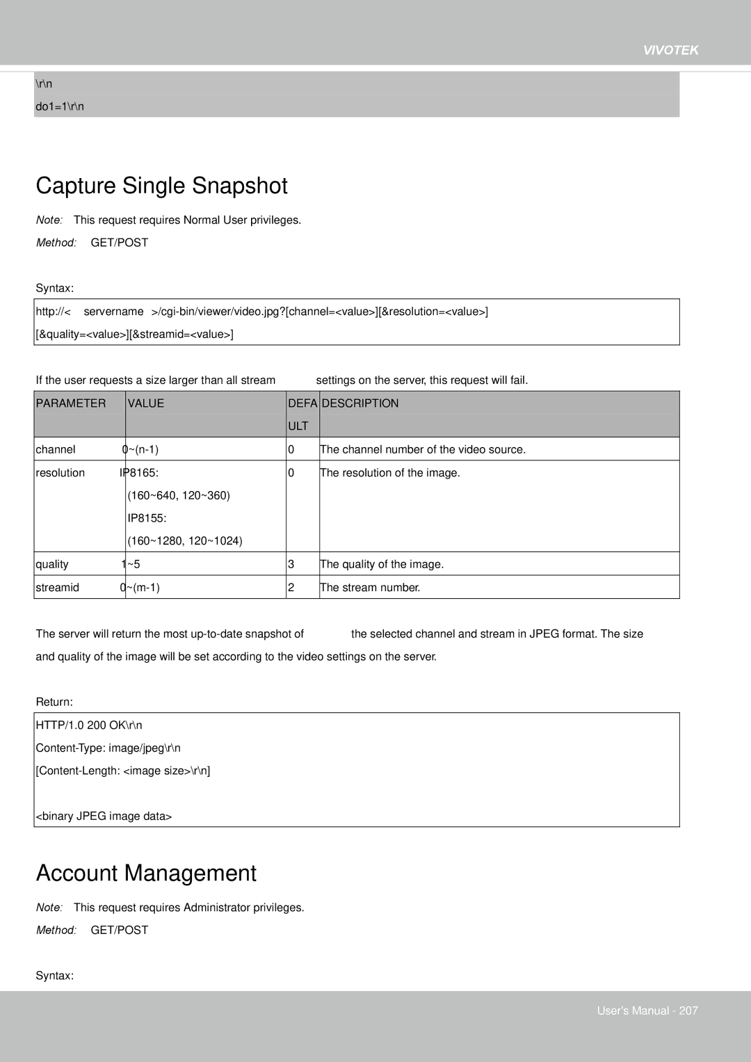 Vivotek 65HP, IP8155 user manual Capture Single Snapshot, Account Management 