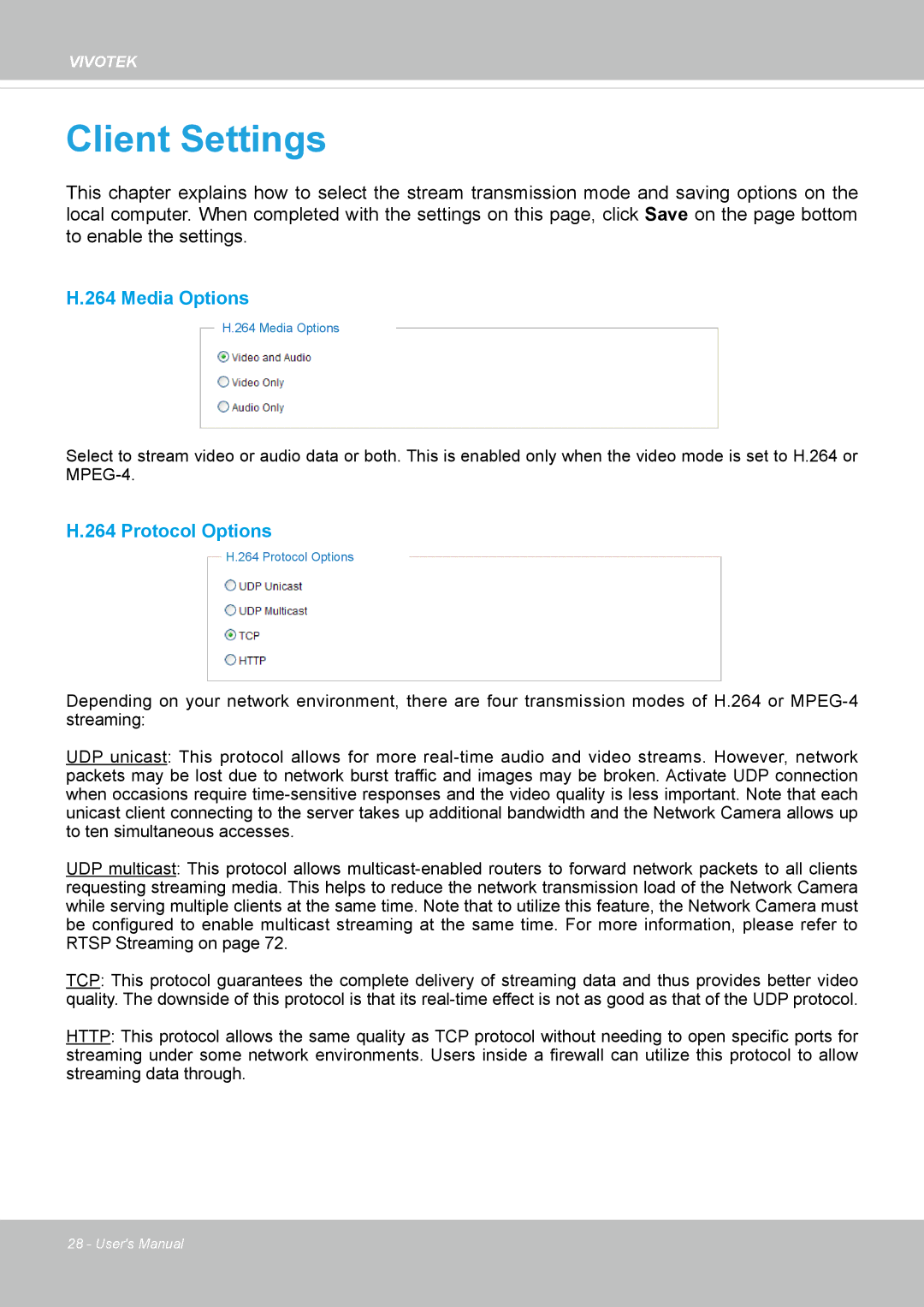 Vivotek IP8155, 65HP user manual Client Settings 