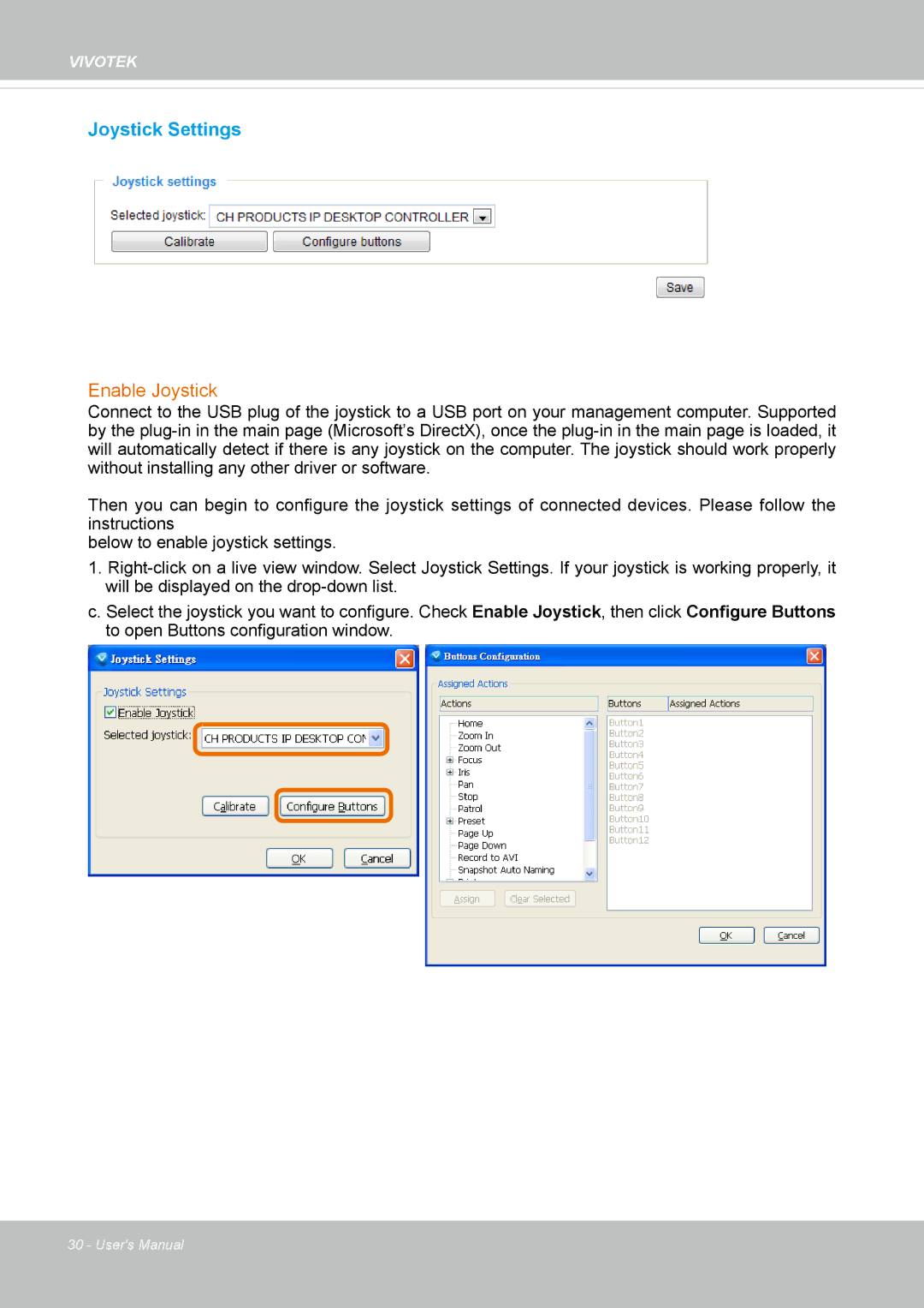 Vivotek IP8155, 65HP user manual Joystick Settings 