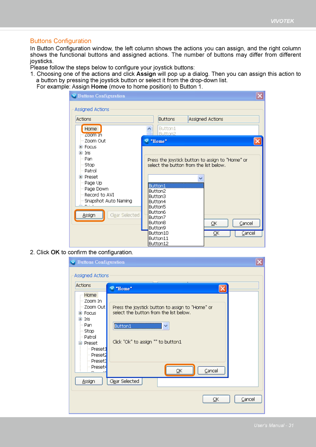 Vivotek 65HP, IP8155 user manual Buttons Configuration 