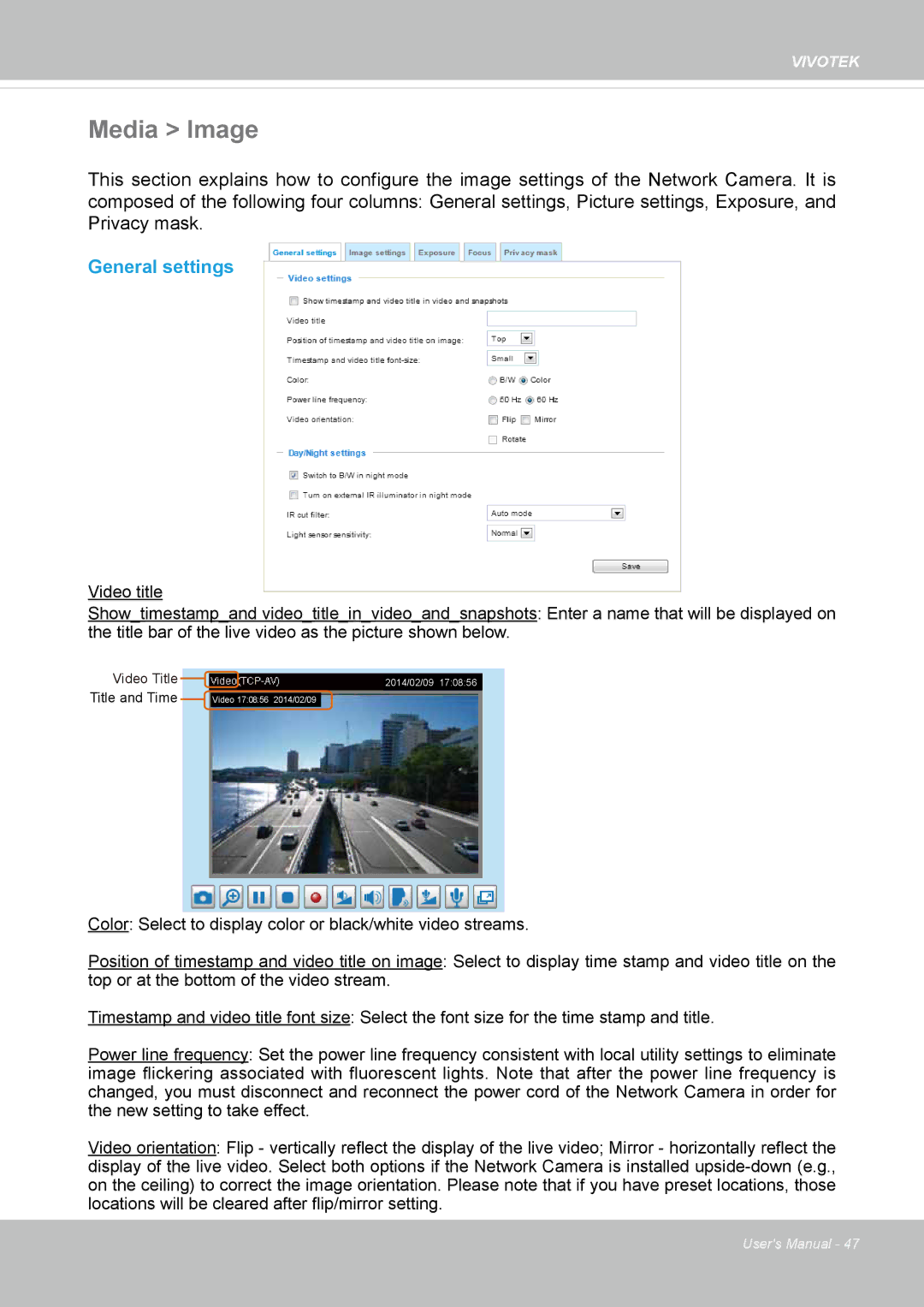 Vivotek 65HP, IP8155 user manual Media Image, General settings 