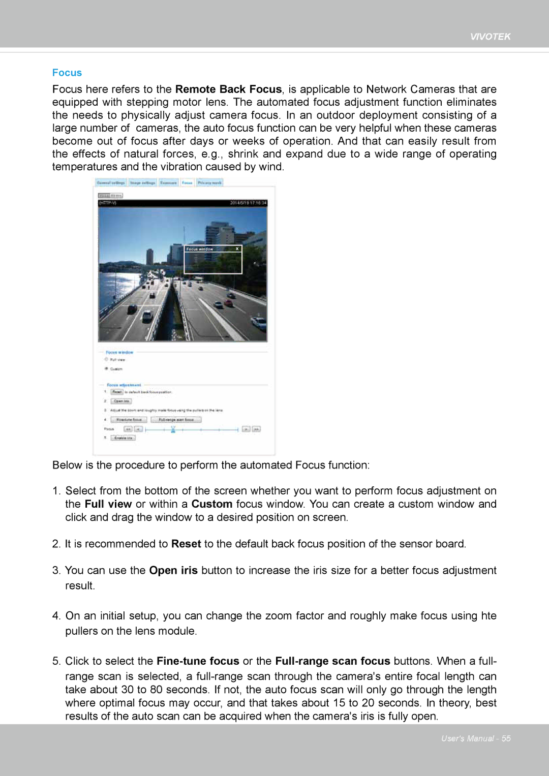 Vivotek 65HP, IP8155 user manual Focus 