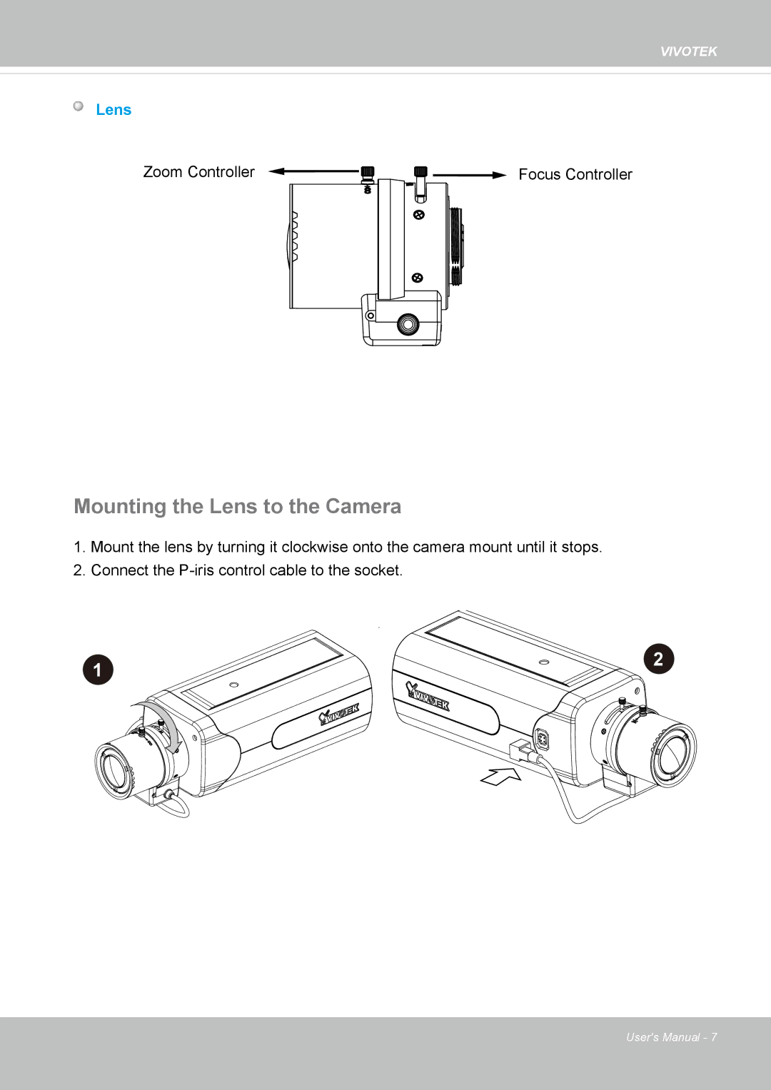 Vivotek 65HP, IP8155 user manual Mounting the Lens to the Camera 