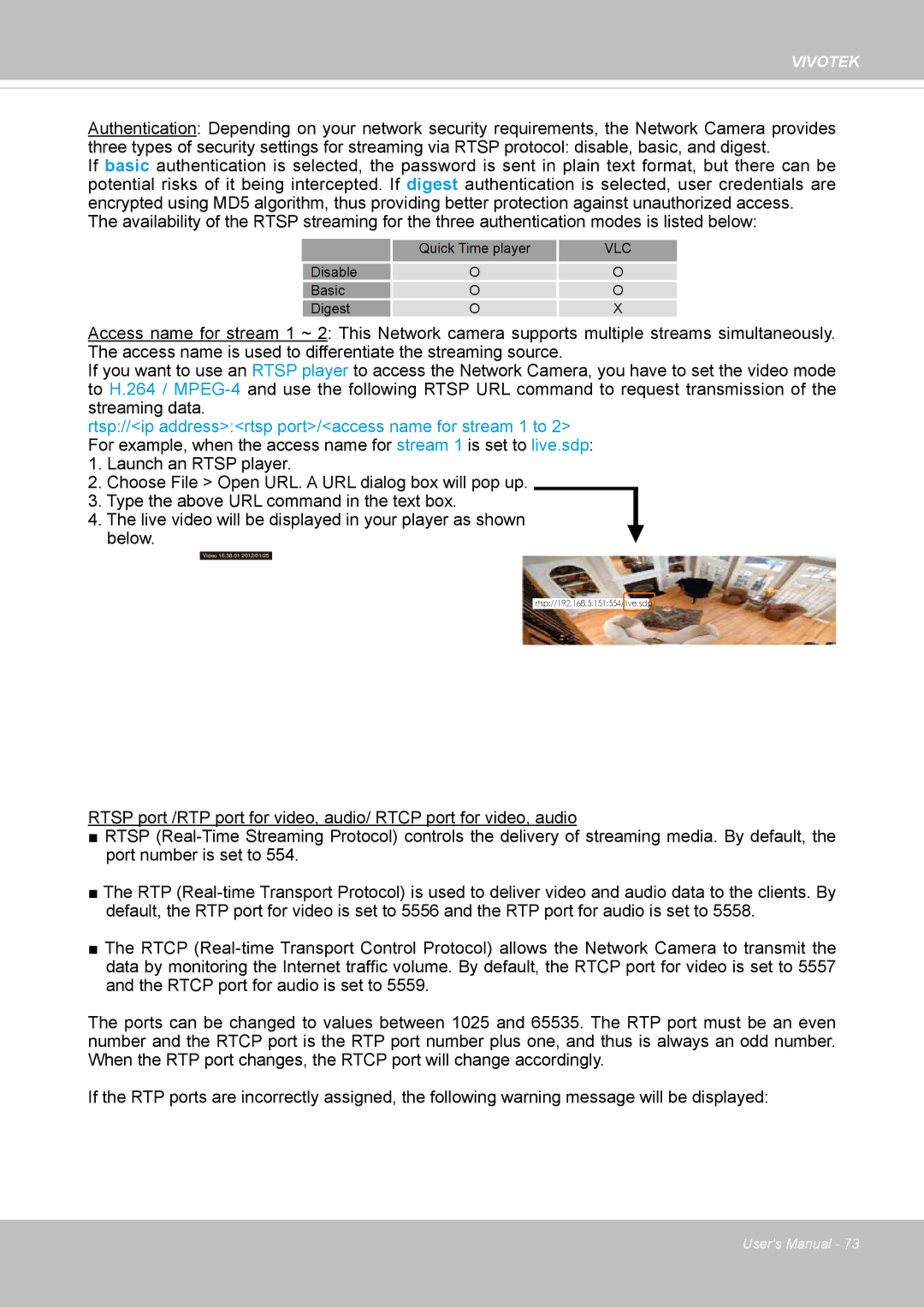 Vivotek 65HP, IP8155 user manual Vlc 