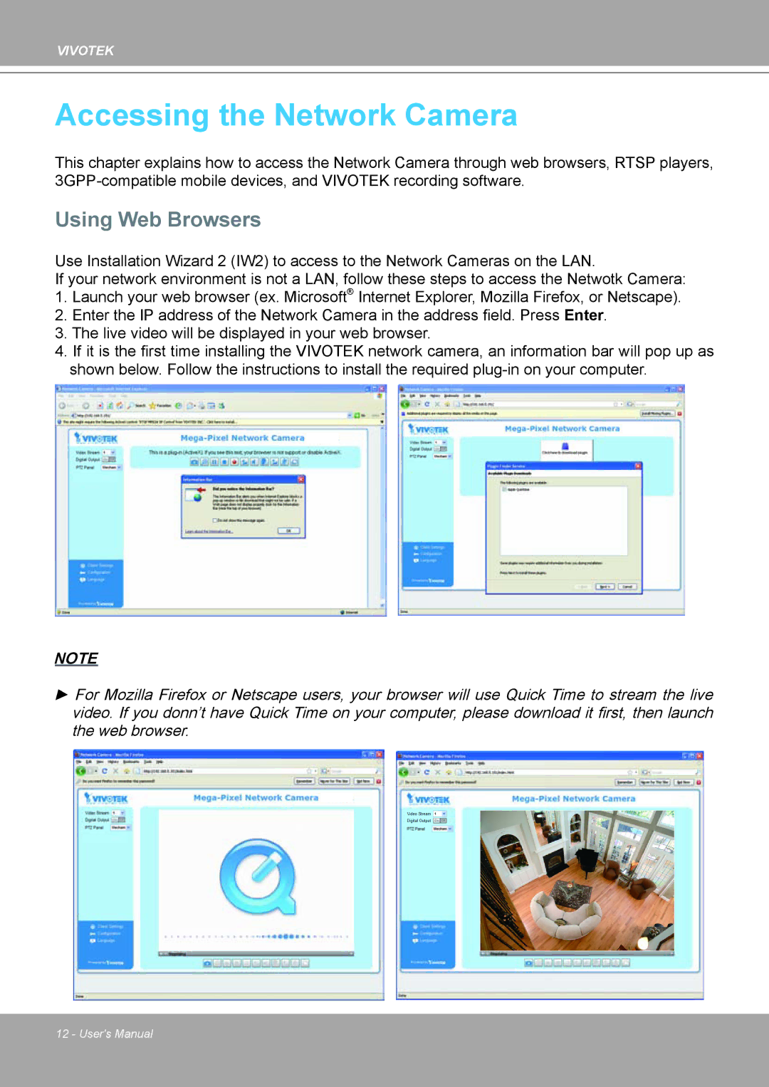 Vivotek IP8161 manual Accessing the Network Camera, Using Web Browsers 