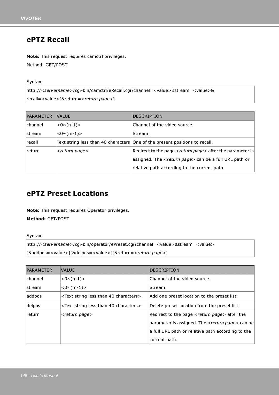 Vivotek IP8161 manual EPTZ Recall, EPTZ Preset Locations 