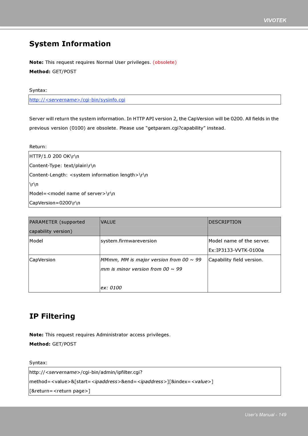 Vivotek IP8161 manual System Information, IP Filtering 