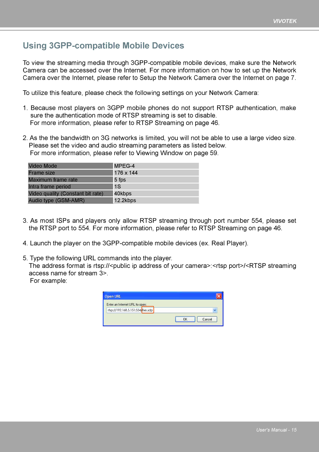 Vivotek IP8161 manual Using 3GPP-compatible Mobile Devices, MPEG-4 