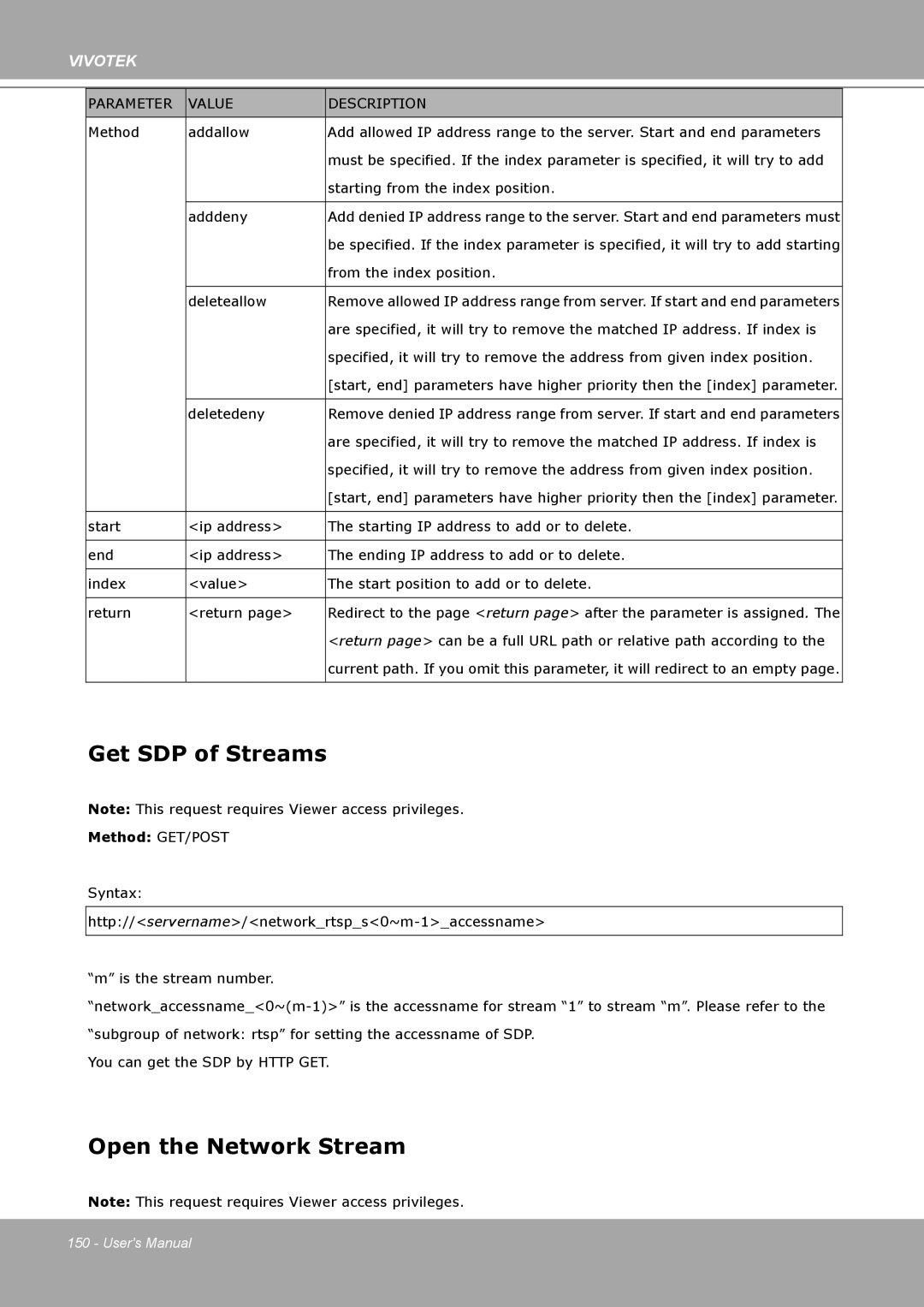 Vivotek IP8161 manual Get SDP of Streams, Open the Network Stream 