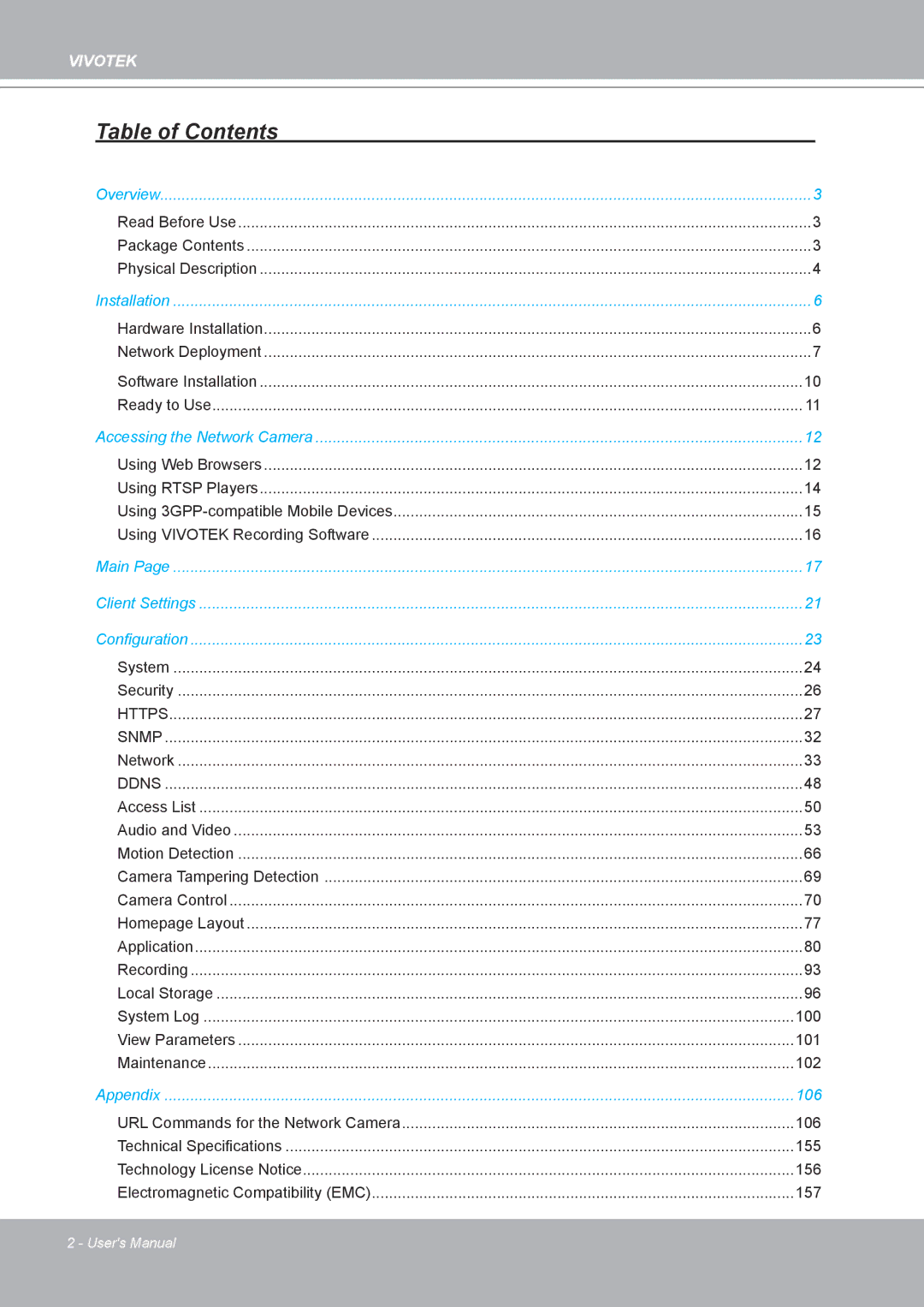 Vivotek IP8161 manual Table of Contents 