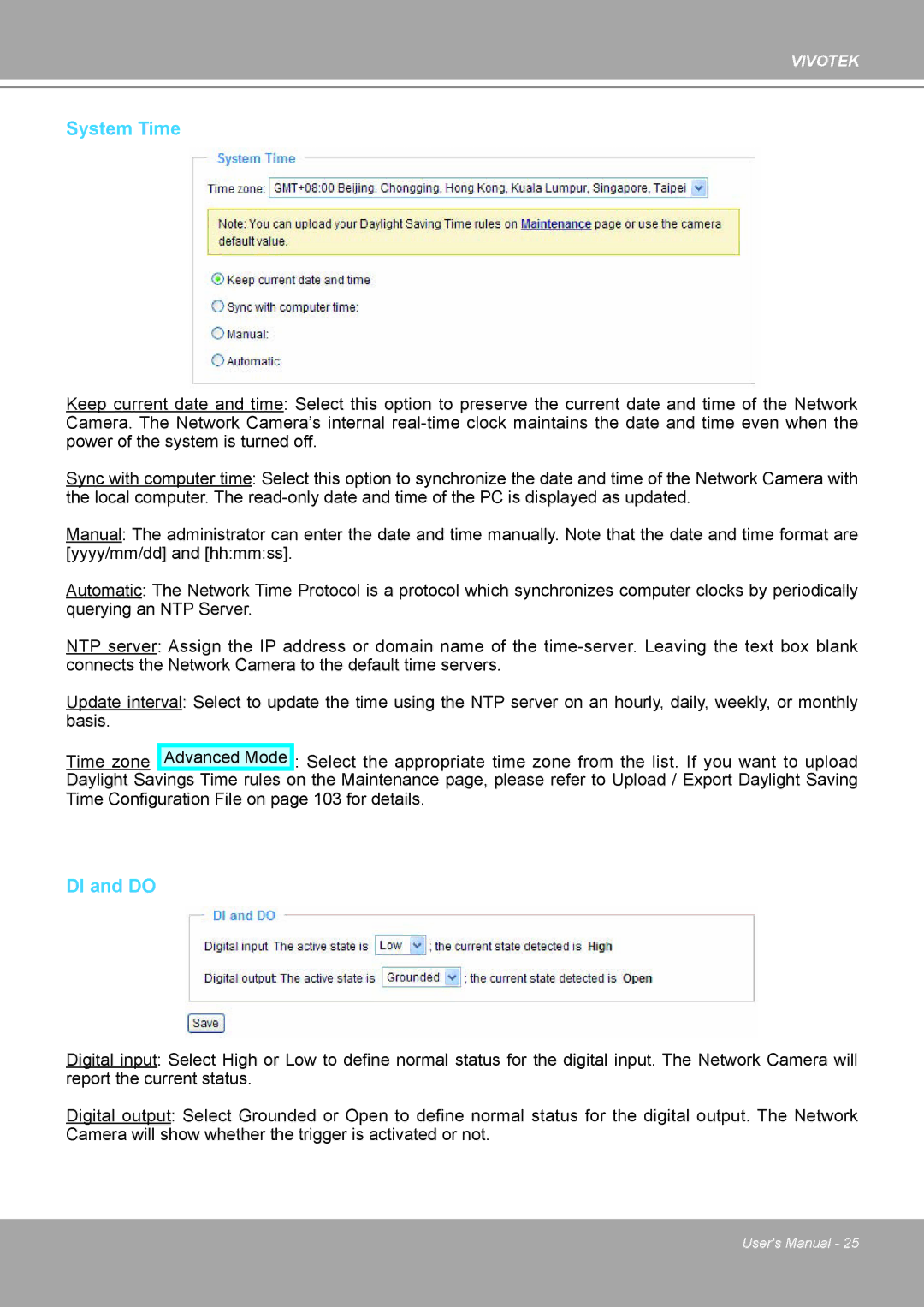 Vivotek IP8161 manual System Time, DI and do 