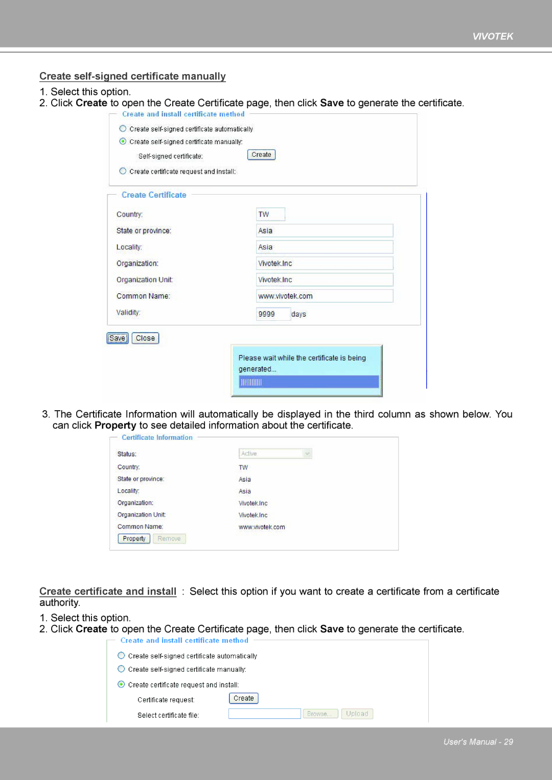 Vivotek IP8161 Create self-signed certificate manually 