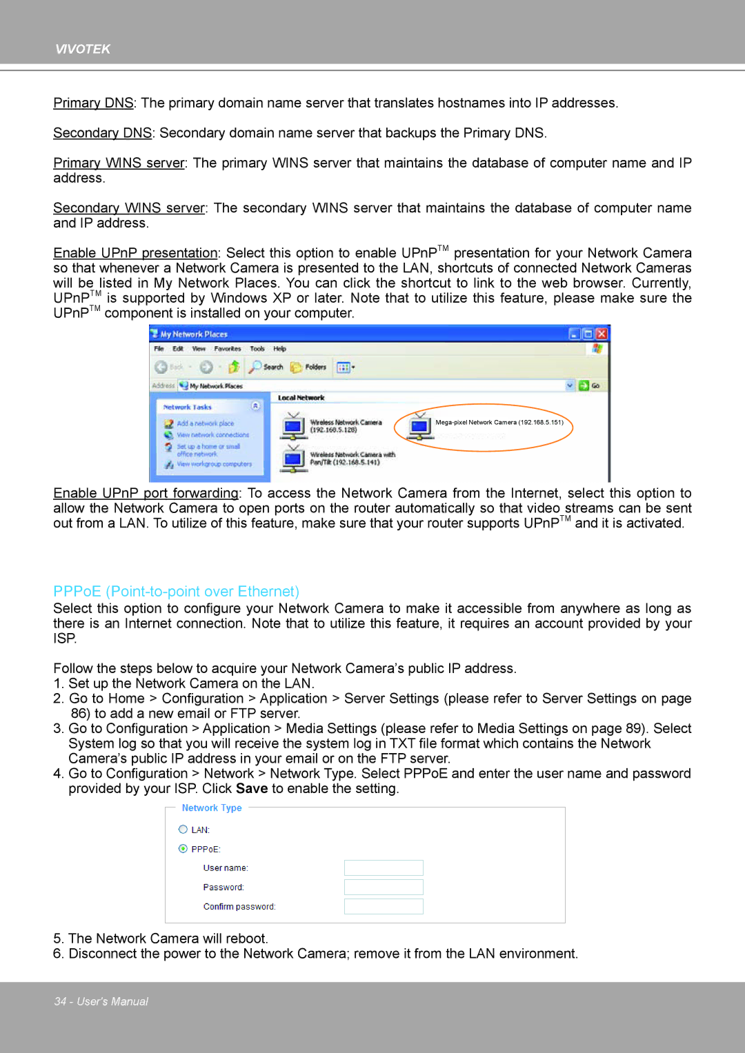 Vivotek IP8161 manual PPPoE Point-to-point over Ethernet 