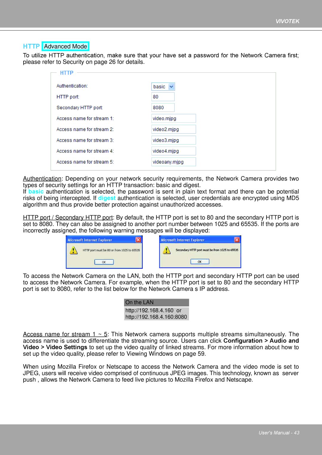 Vivotek IP8161 manual Http 