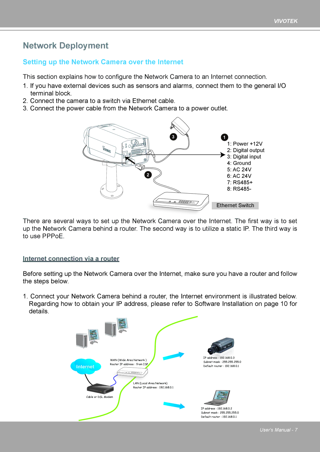 Vivotek IP8161 manual Network Deployment, Setting up the Network Camera over the Internet 